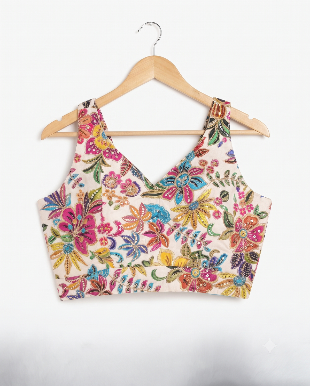 Sleeveless Position Print Embroidered Ready to Wear Blouse