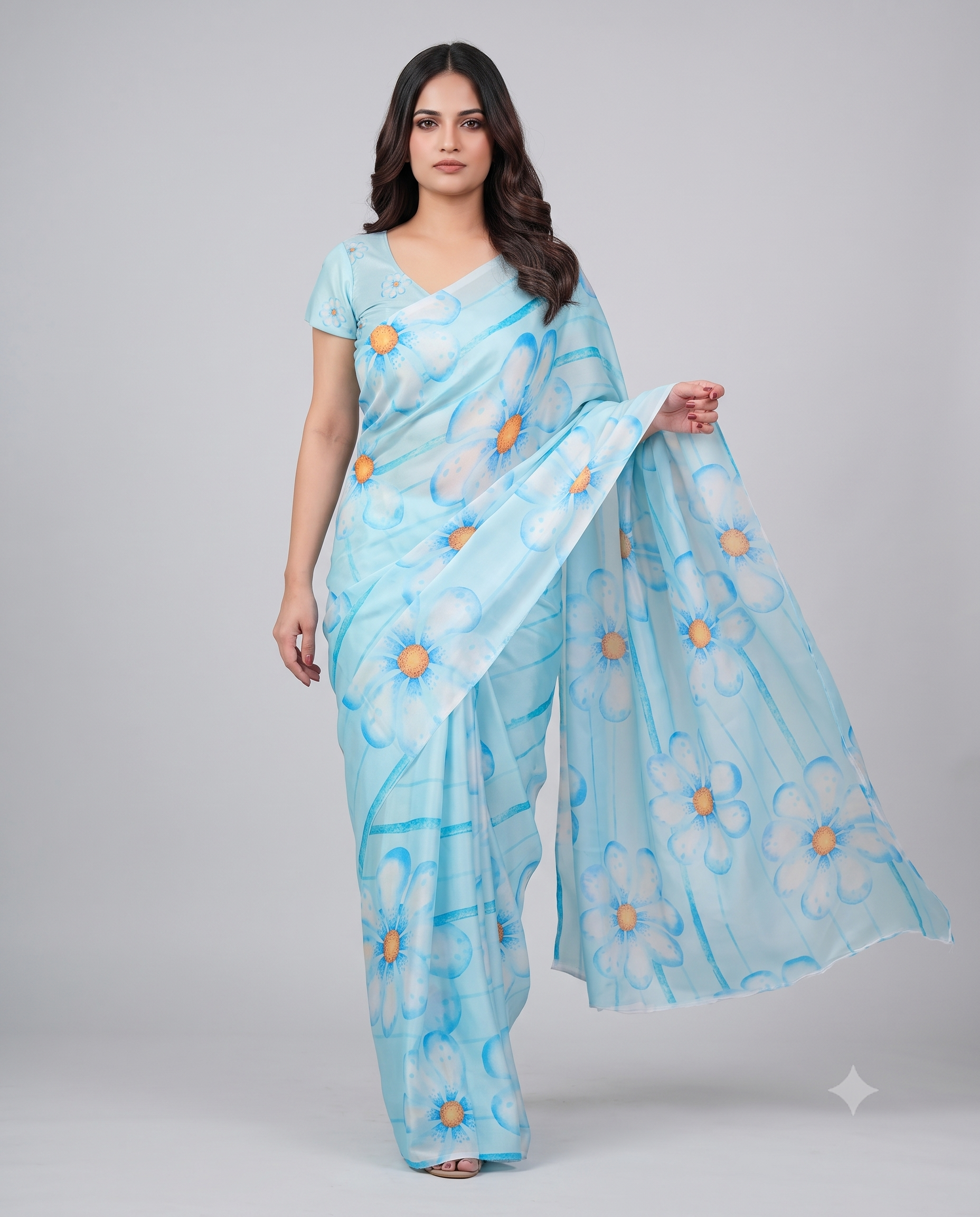 Soft Satin Silk Printed Saree with Blouse Piece-2