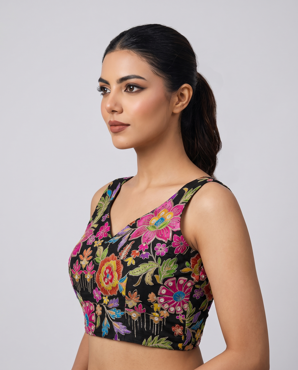Elegant Sleeveless Embroidery Work Designer Blouse