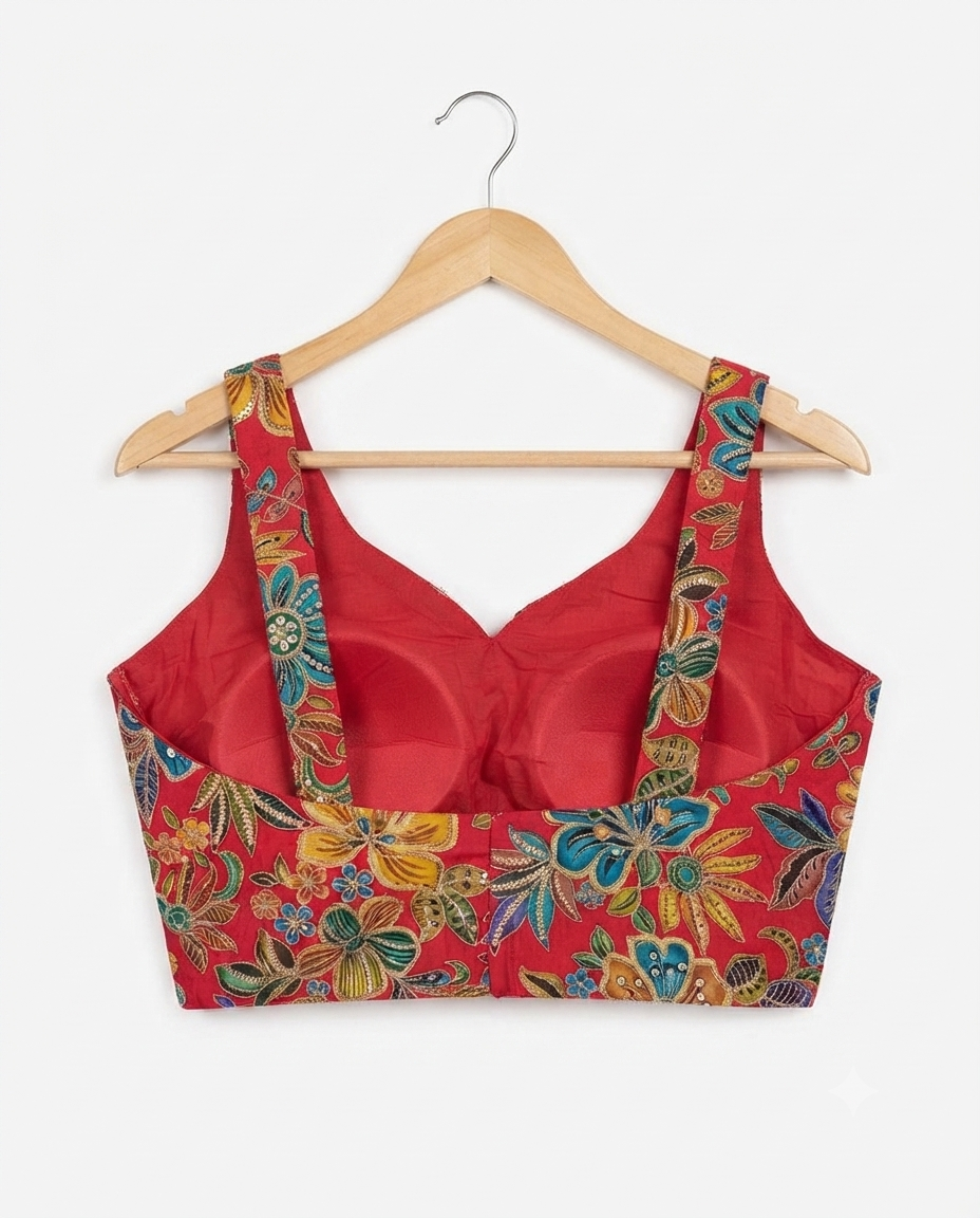 Designer Sleeveless Embroidery Work Position Print Blouse