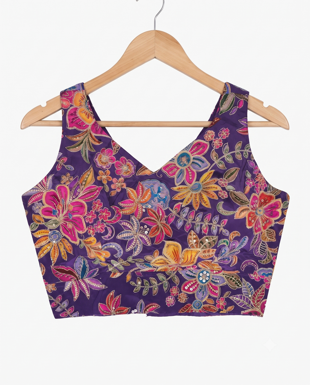 Premium Position Print Sleeveless Embroidered Blouse