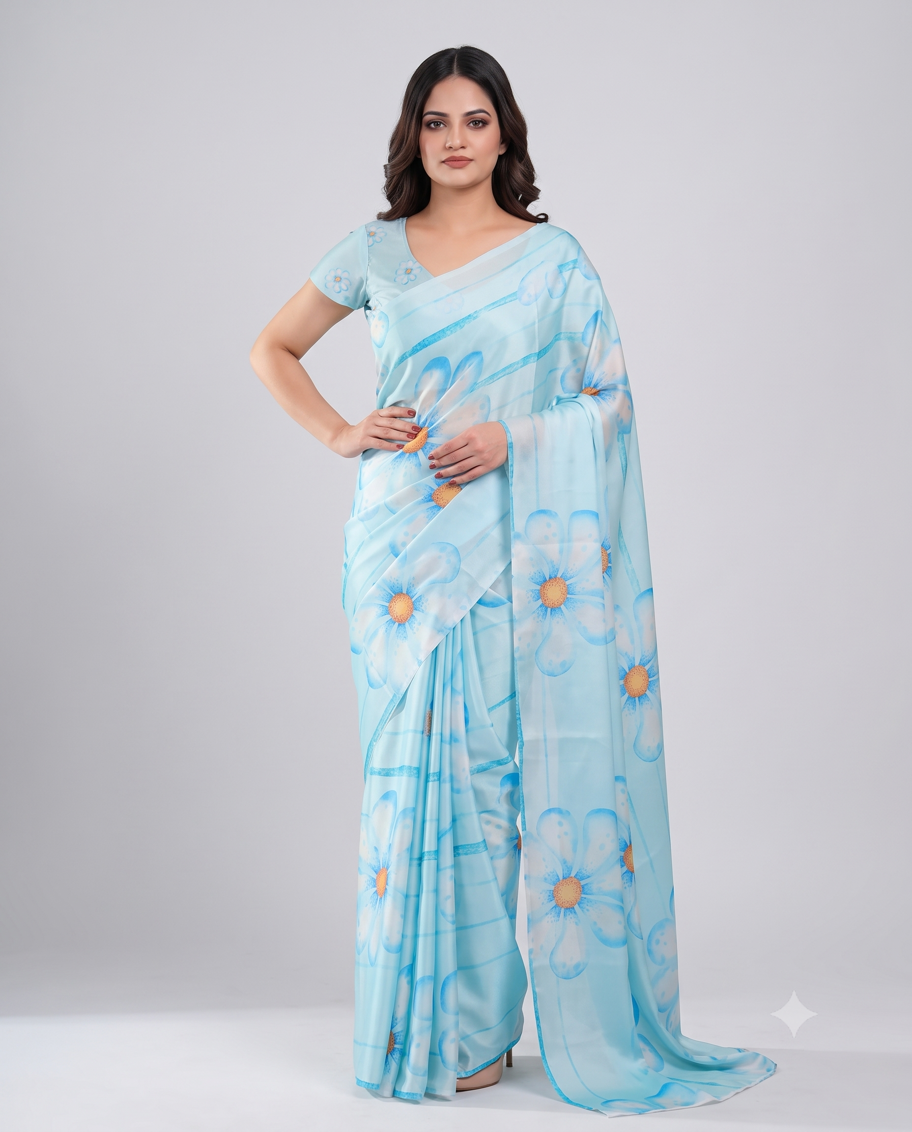 Soft Satin Silk Printed Saree with Blouse Piece-2