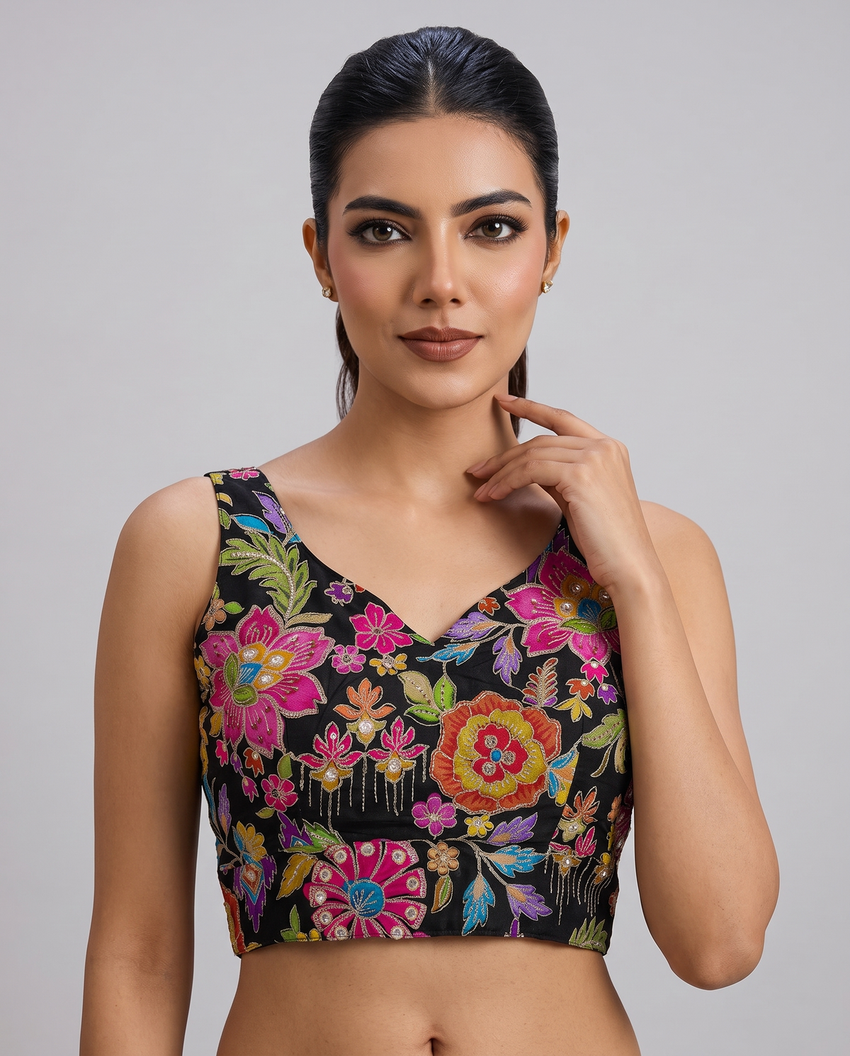 Elegant Sleeveless Embroidery Work Designer Blouse