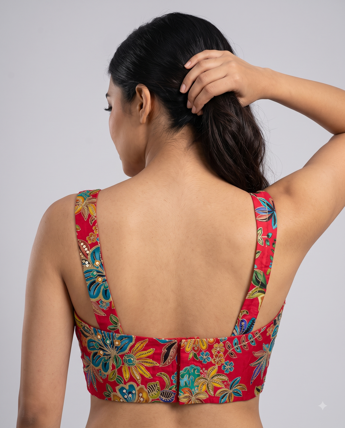 Designer Sleeveless Embroidery Work Position Print Blouse