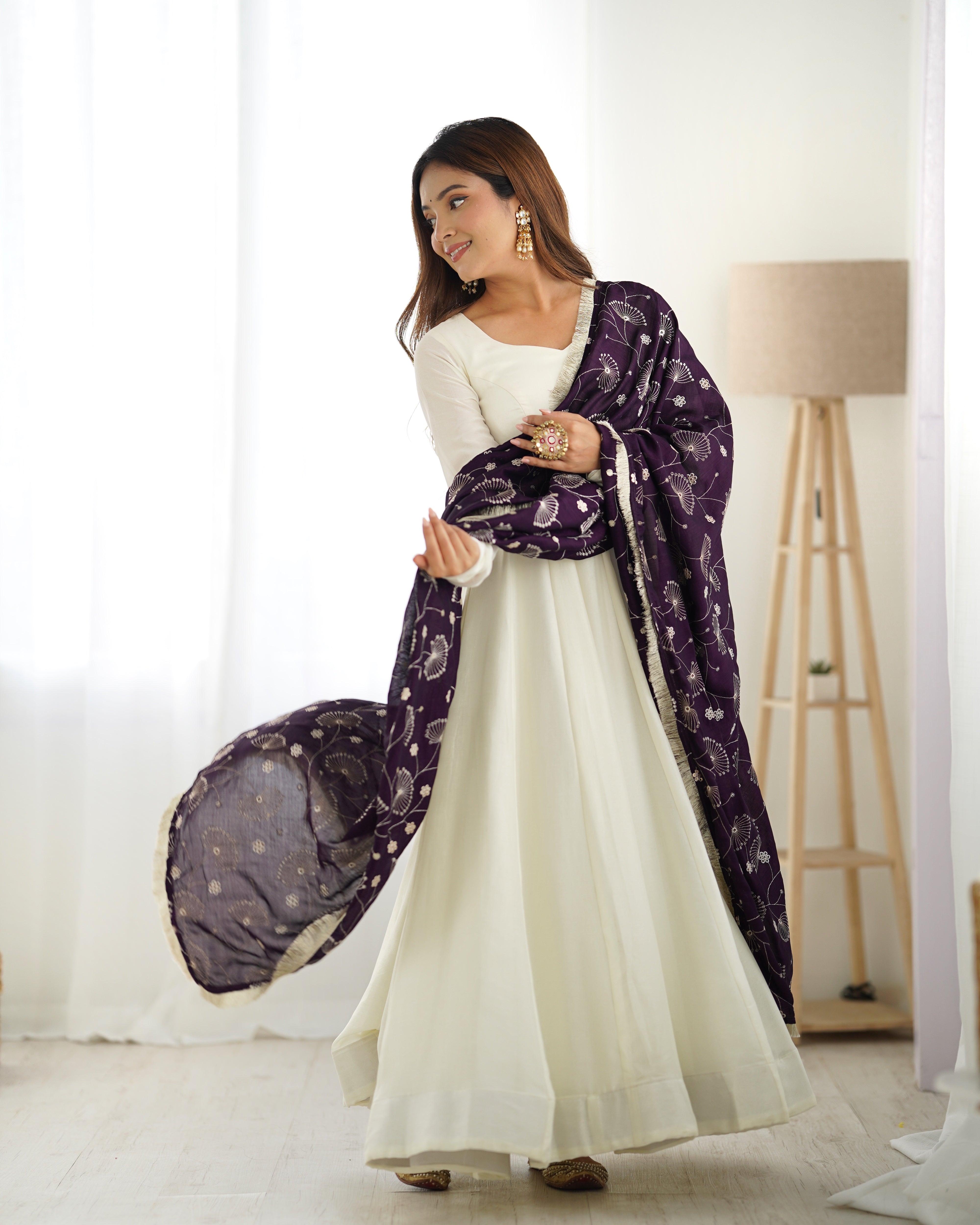 PURE SOFT VICHITRA &nbsp;SILK FABRIC FULLY FLAIR KALI PATTERN AND CANVAS PATTA WITH DUPPTA SET