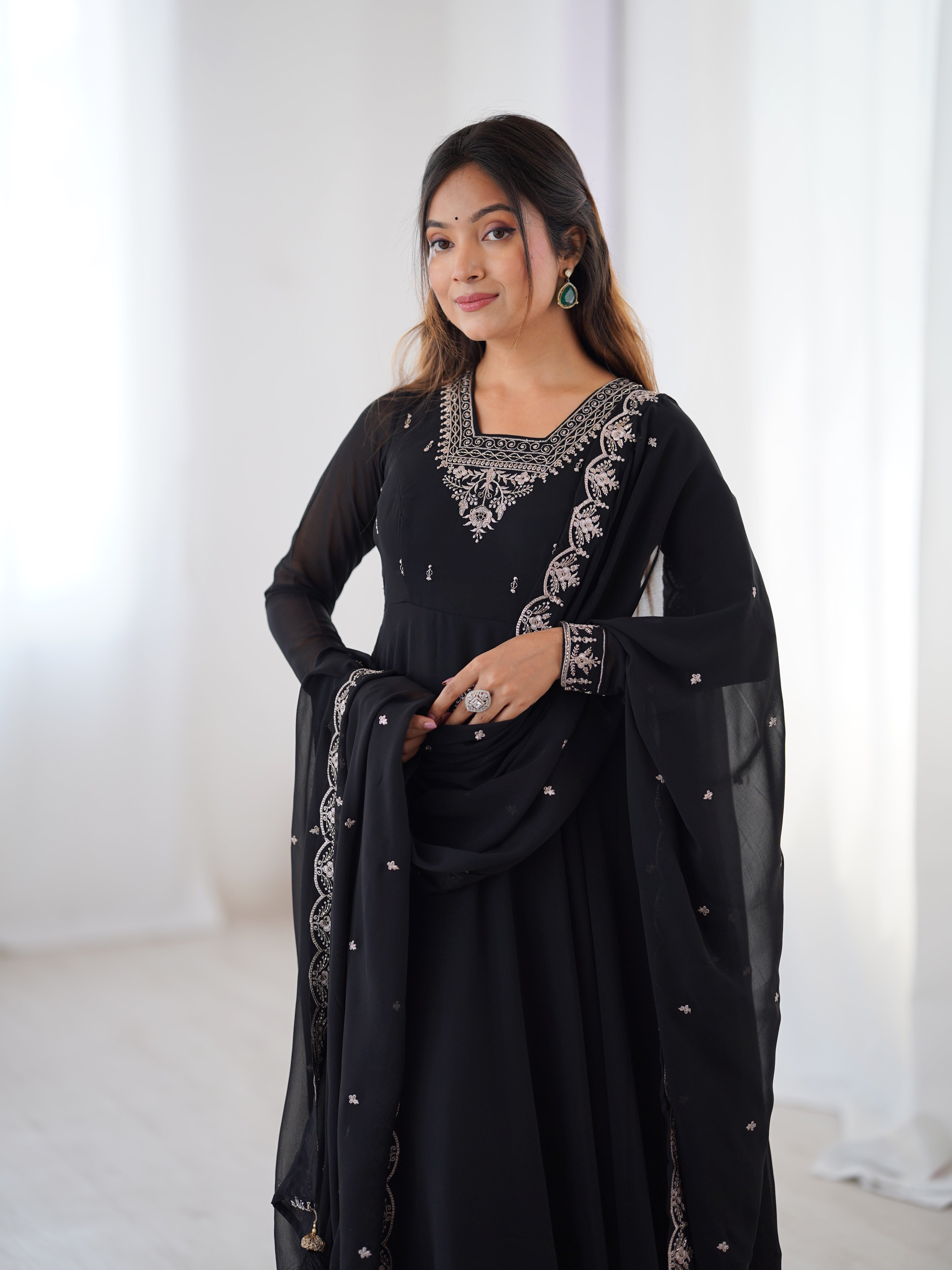 PURE SOFT FOX GEORGETTE FABRIC FULLY FLAIR ANARKALI,WITH DUPPTA SET,PENT READY TO WEAR