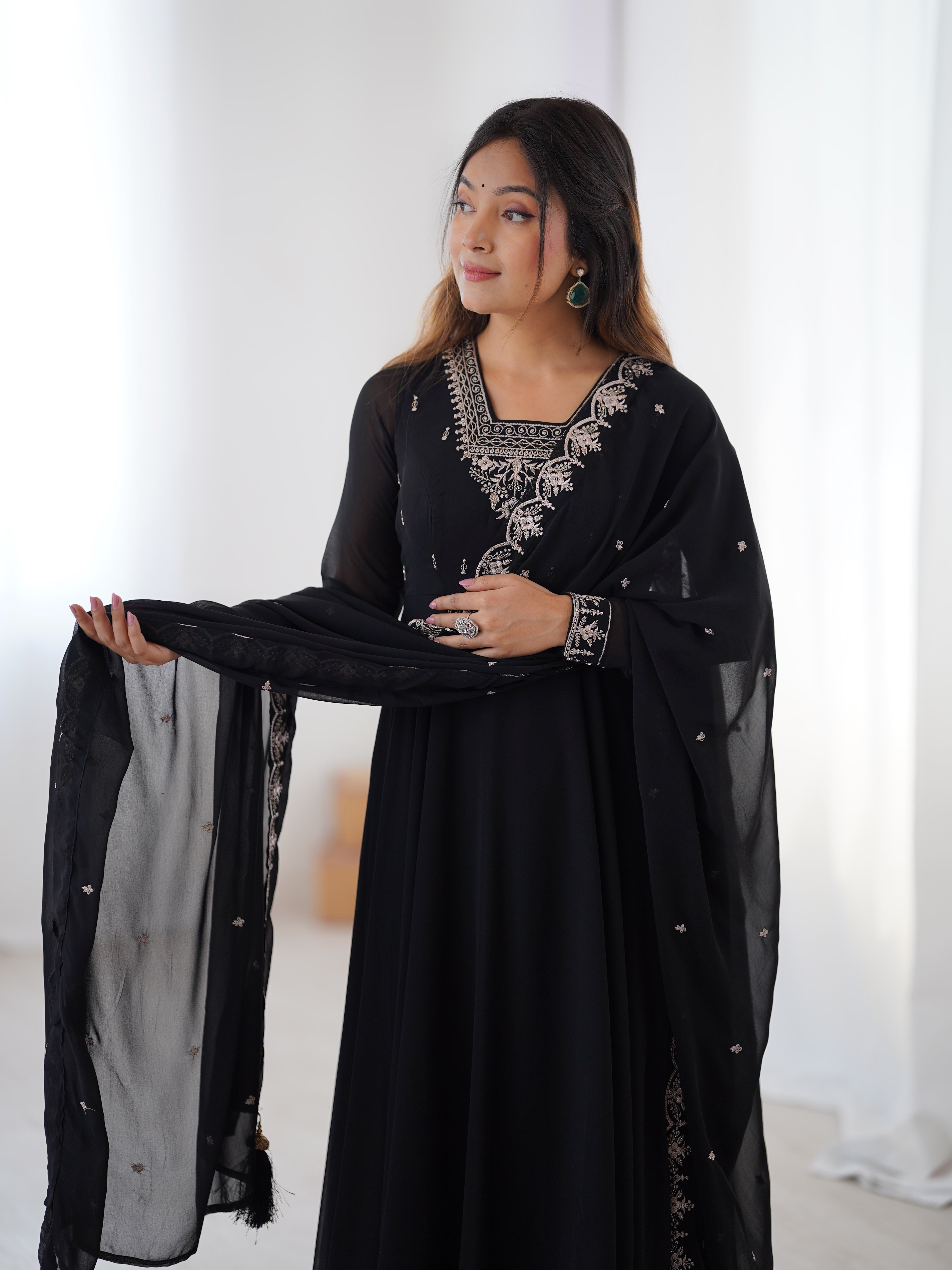 PURE SOFT FOX GEORGETTE FABRIC FULLY FLAIR ANARKALI,WITH DUPPTA SET,PENT READY TO WEAR
