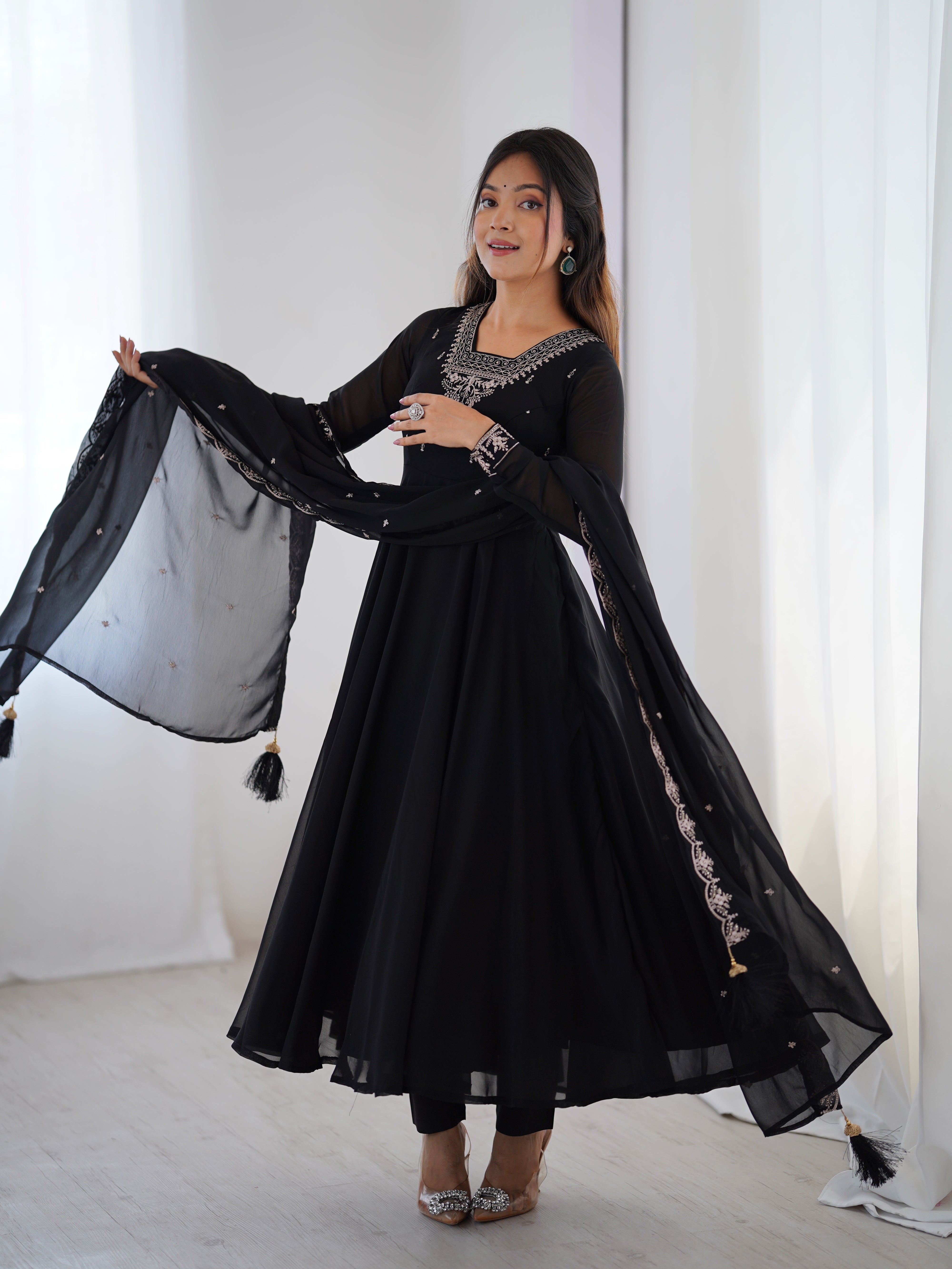 PURE SOFT FOX GEORGETTE FABRIC FULLY FLAIR ANARKALI,WITH DUPPTA SET,PENT READY TO WEAR