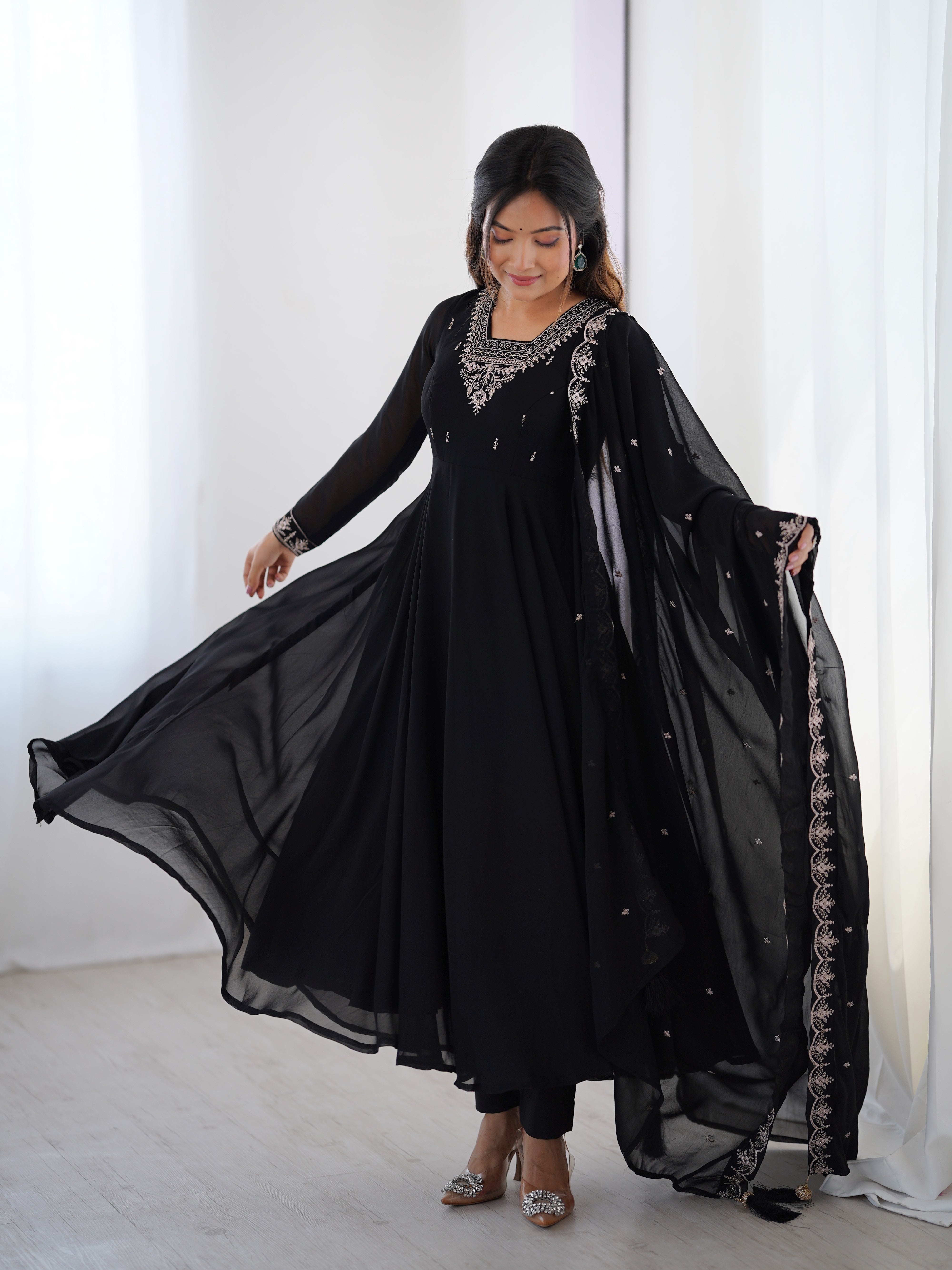 PURE SOFT FOX GEORGETTE FABRIC FULLY FLAIR ANARKALI,WITH DUPPTA SET,PENT READY TO WEAR