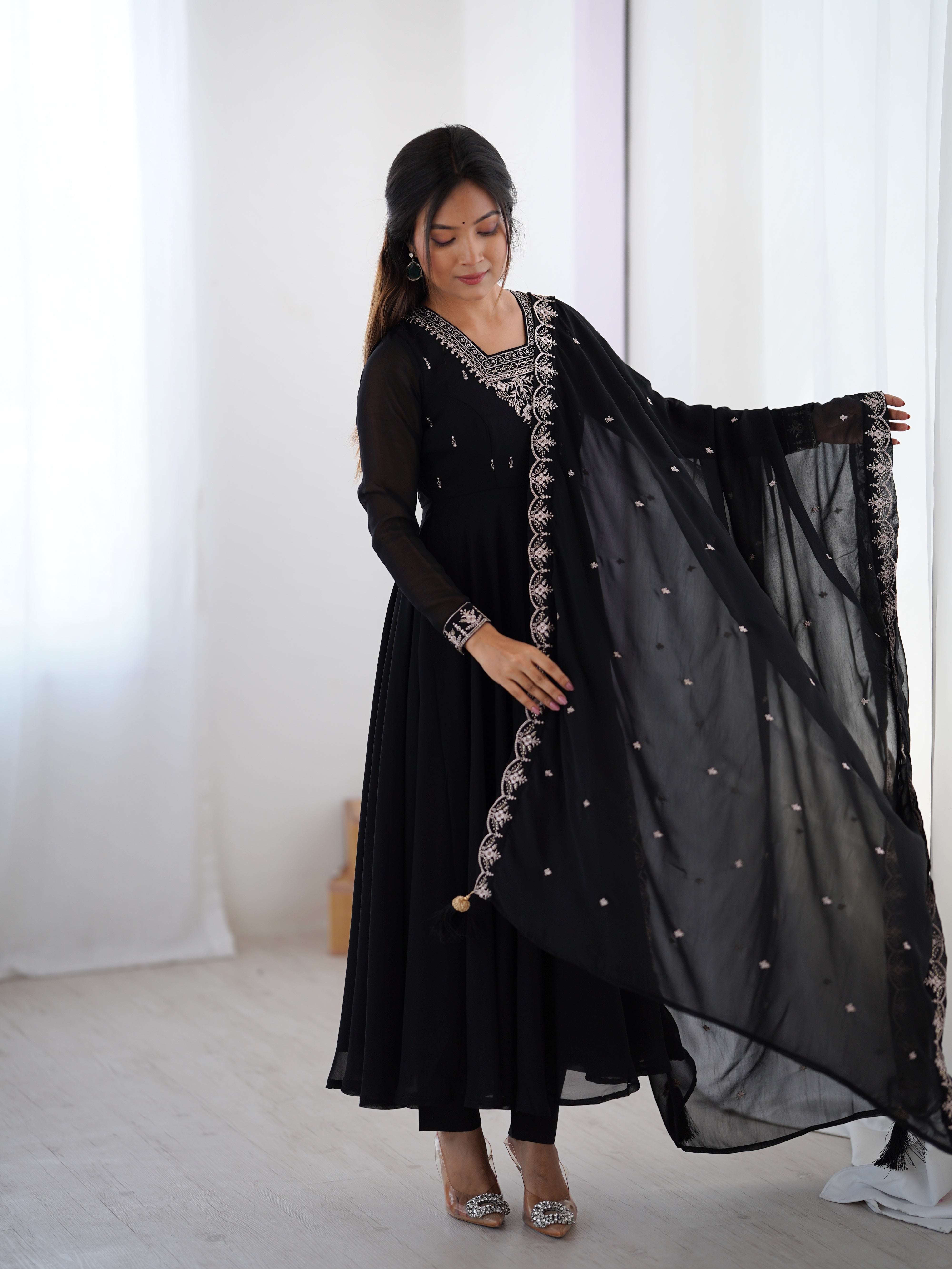 PURE SOFT FOX GEORGETTE FABRIC FULLY FLAIR ANARKALI,WITH DUPPTA SET,PENT READY TO WEAR