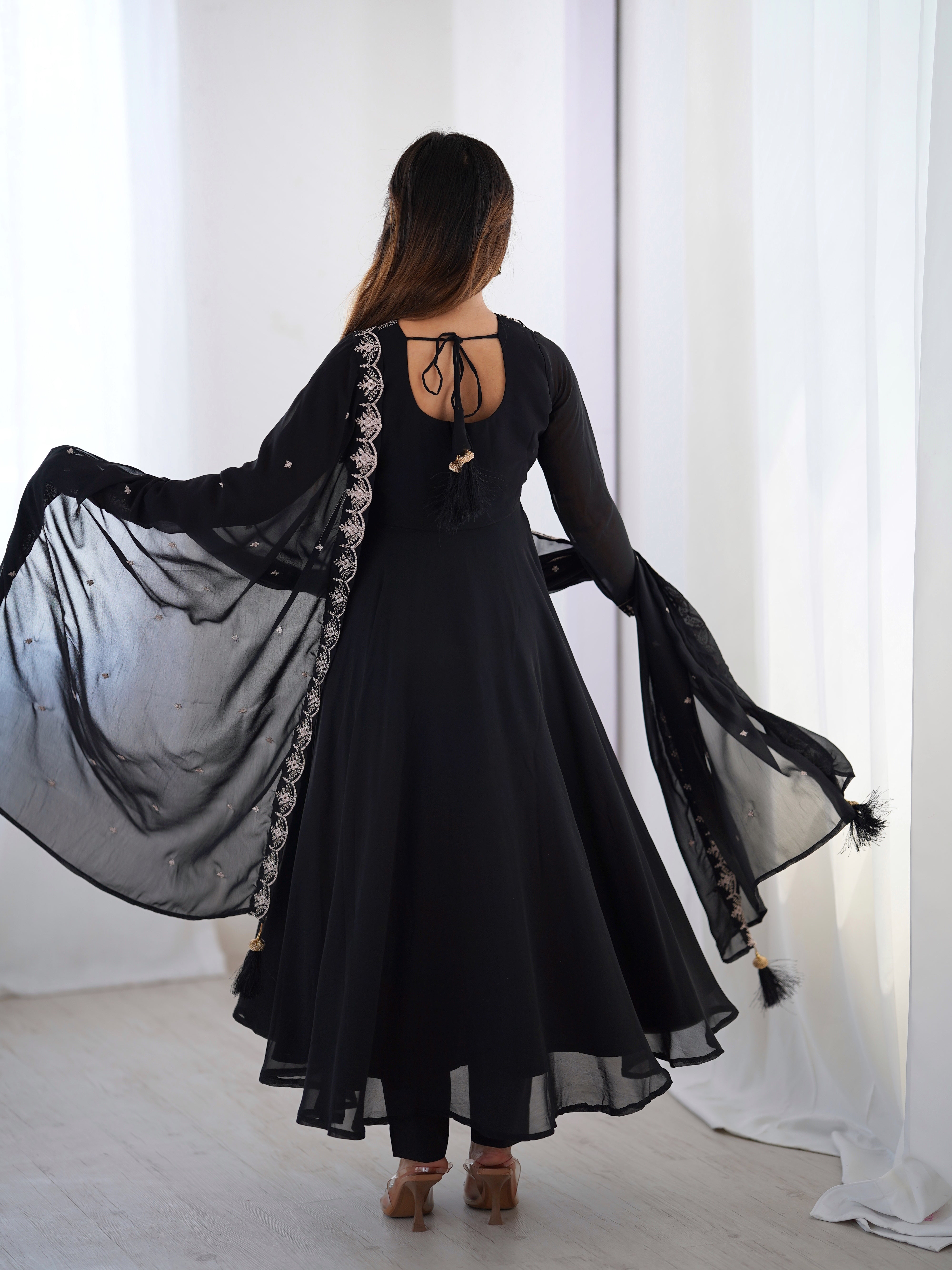 PURE SOFT FOX GEORGETTE FABRIC FULLY FLAIR ANARKALI,WITH DUPPTA SET,PENT READY TO WEAR