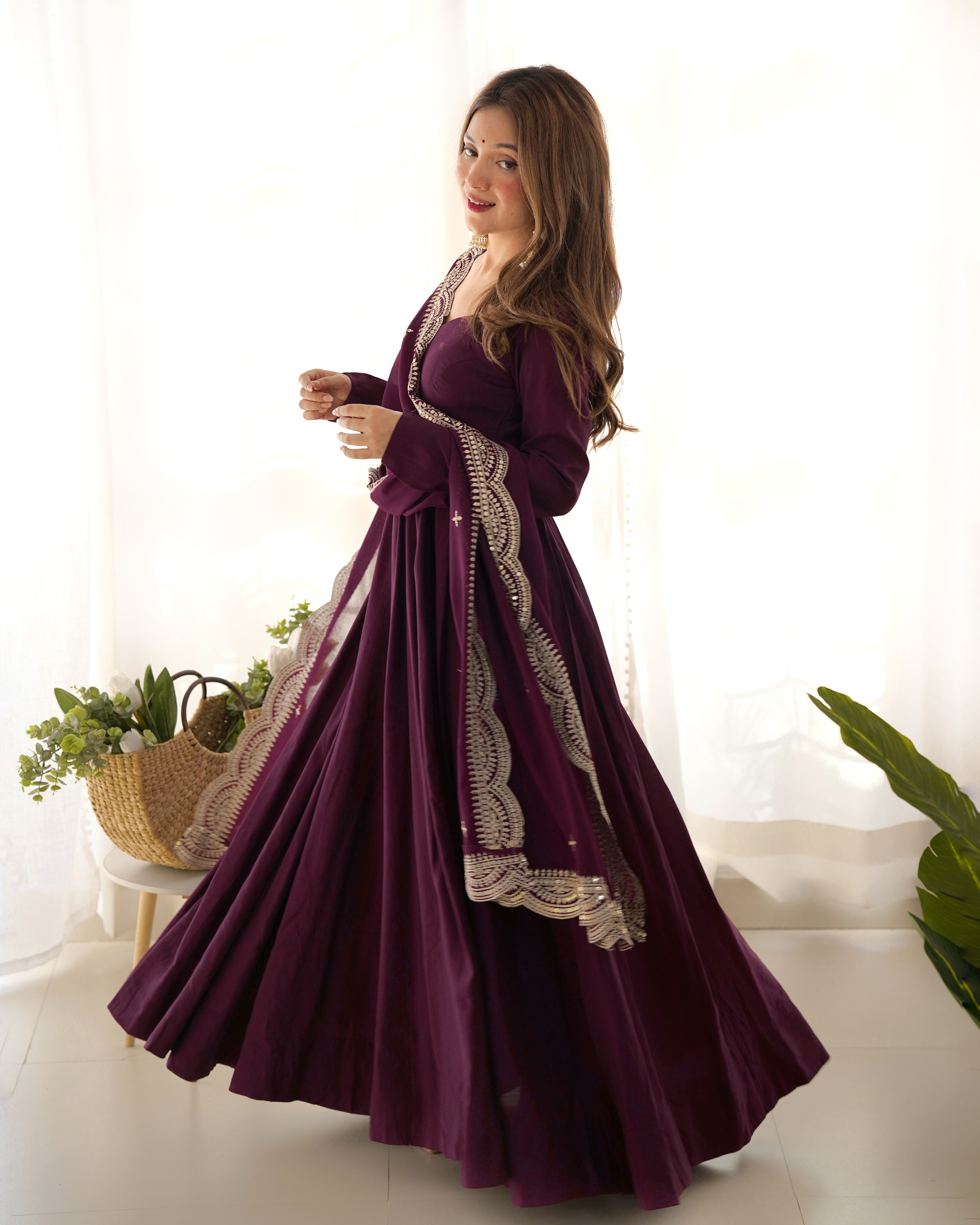 PRESENTING NEW PREMIUM QUALITY PURE ROMANSILK CHANDERI FABRIC FULLY FLAIR ANARKALI,WITH DUPPTA SET,PENT READY TO WEAR