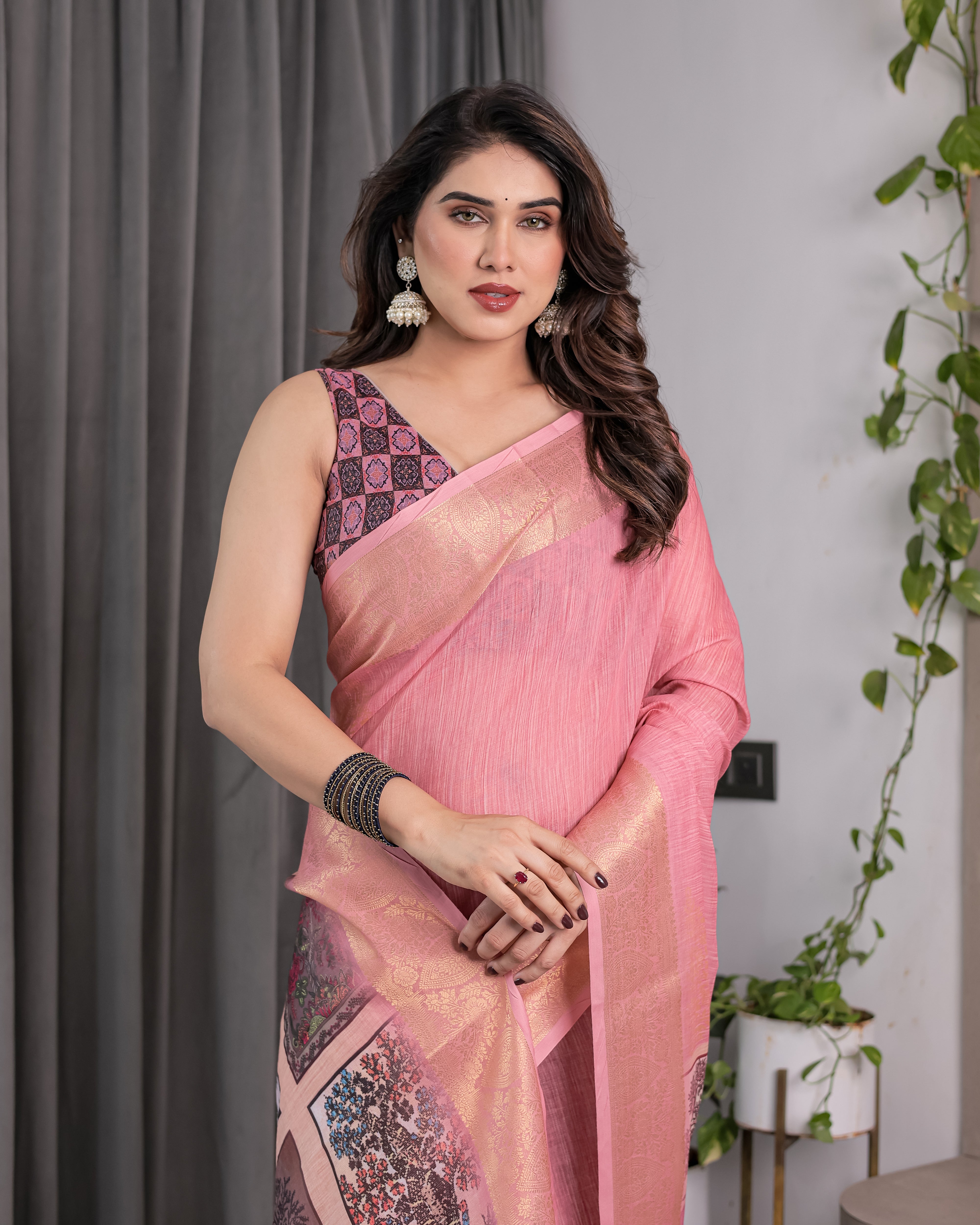 Peach Handloom Cotton Saree with Illustrated Story Panel Prints & Zari Border | Artistic Ethnic Wear | 5.5m Saree + 0.8m Blouse Piece