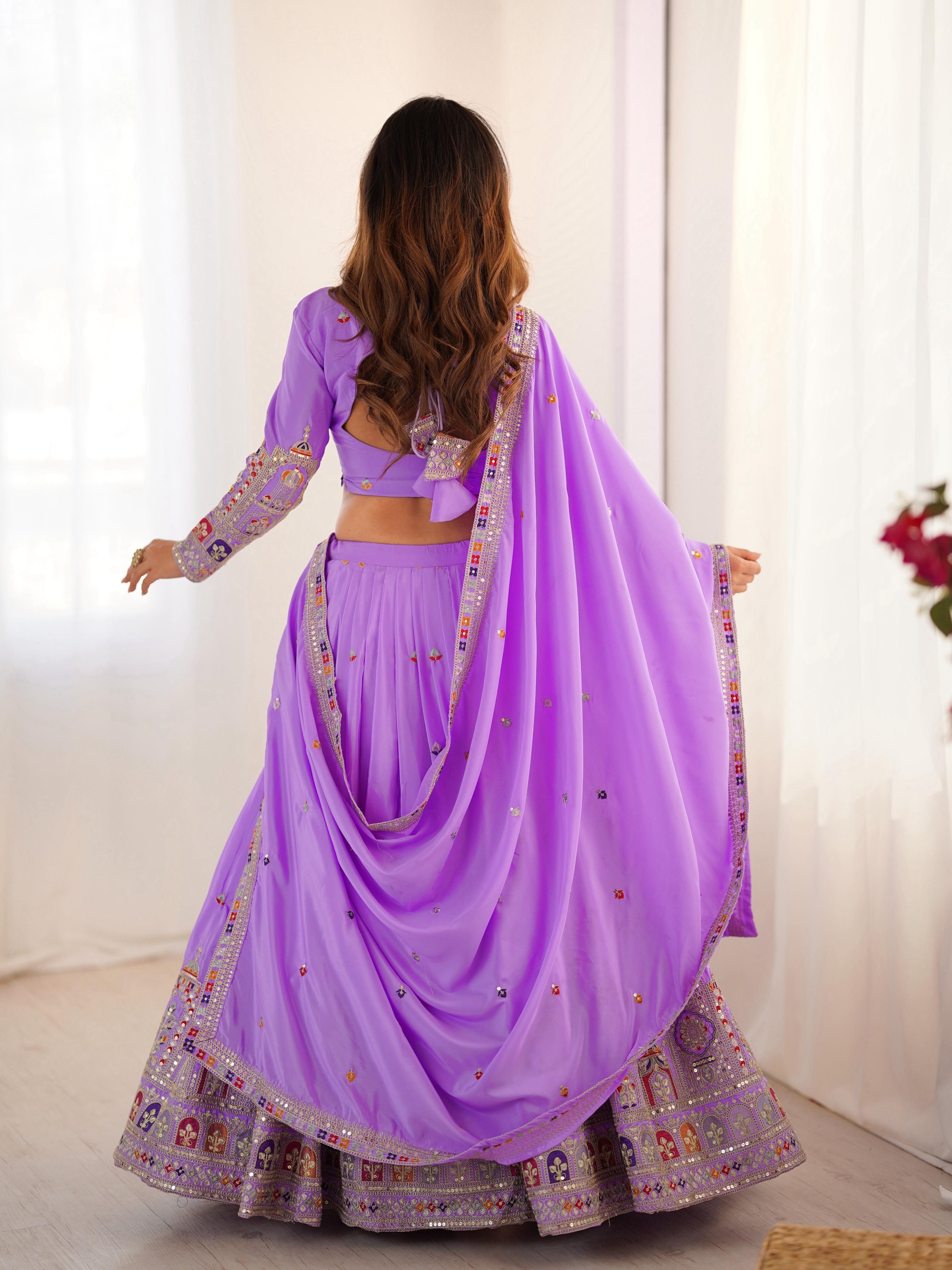 Mirror Work Lehenga with Traditional Embroidered Detailing