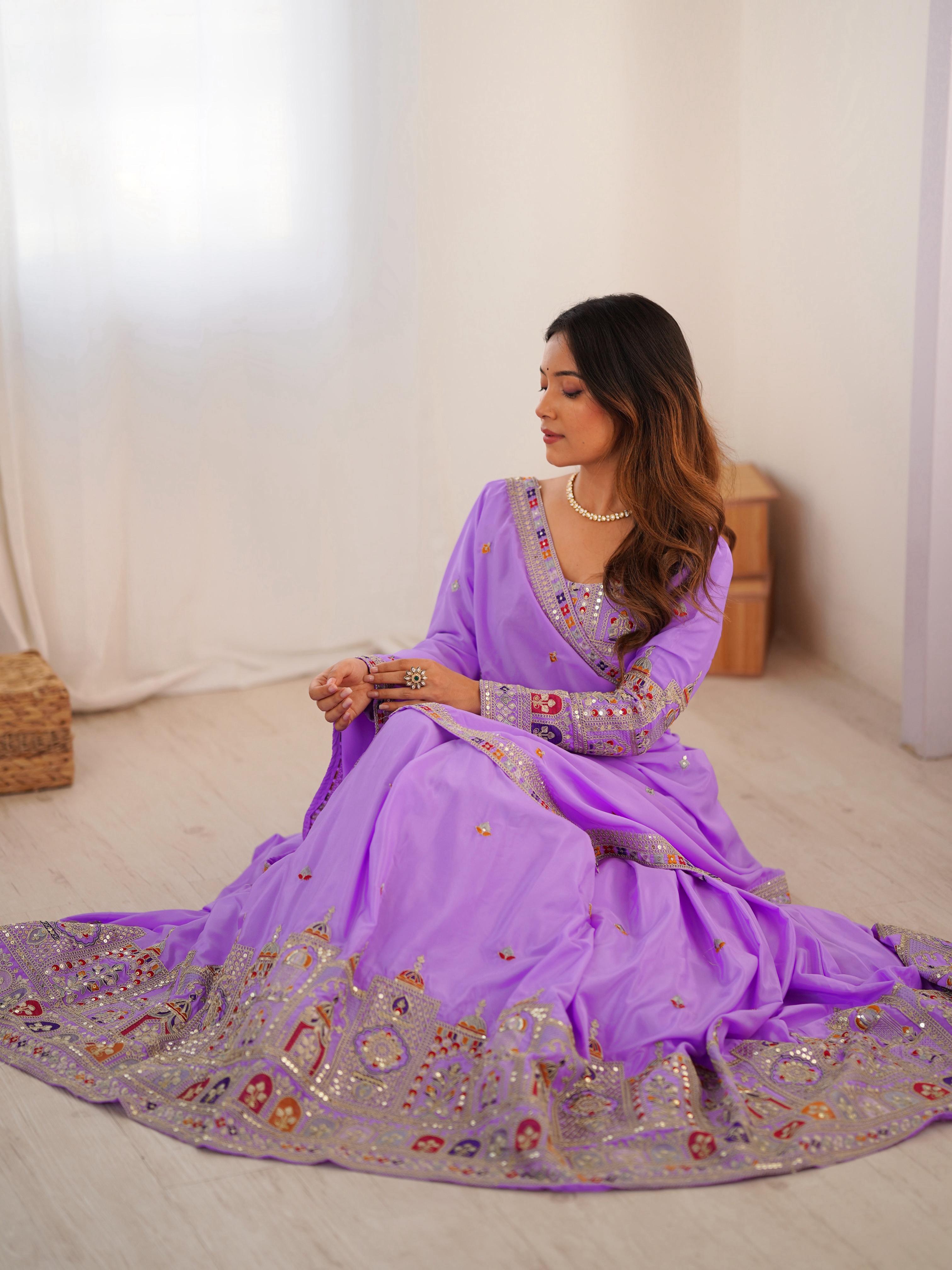 Mirror Work Lehenga with Traditional Embroidered Detailing