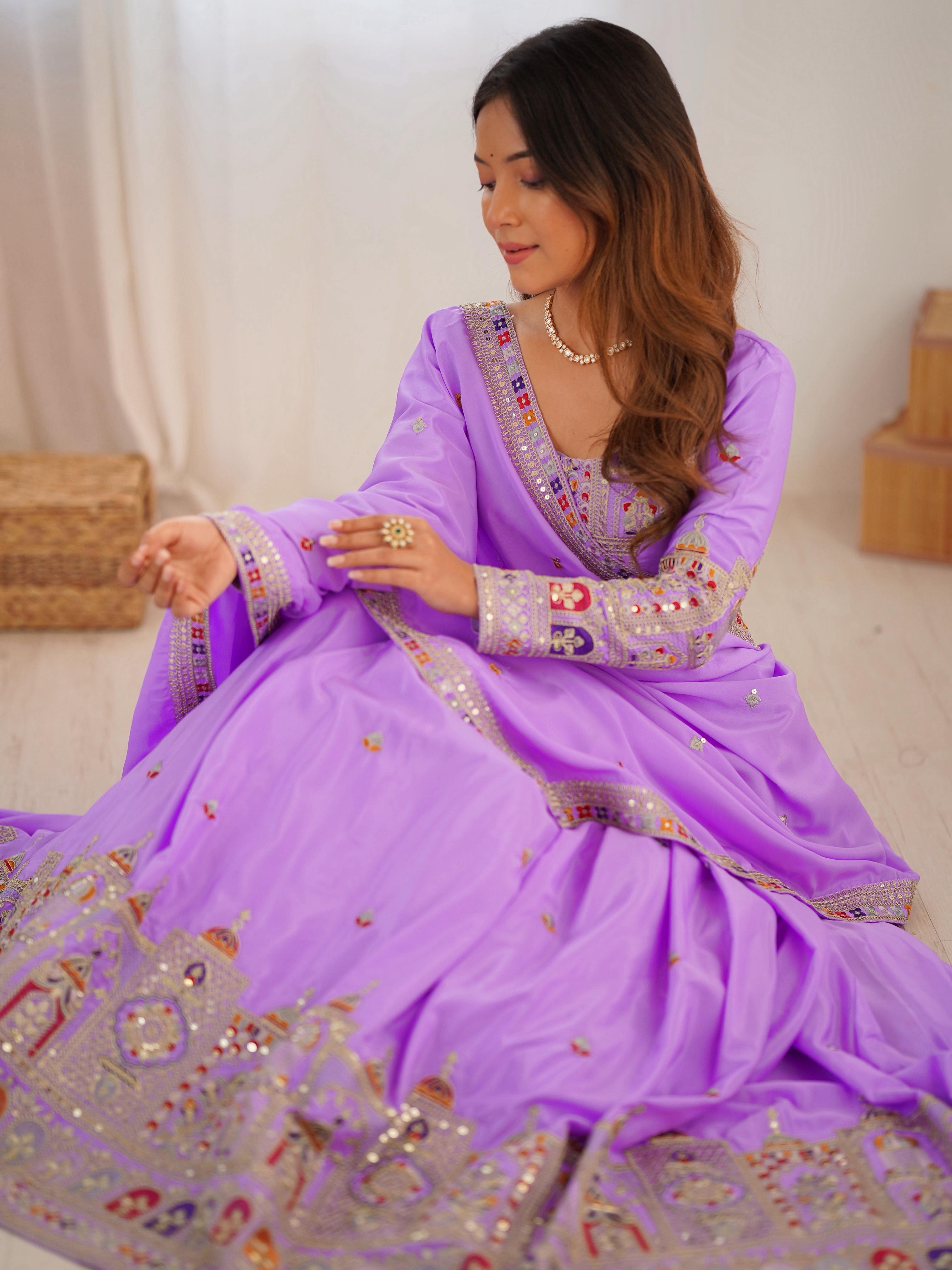 Mirror Work Lehenga with Traditional Embroidered Detailing