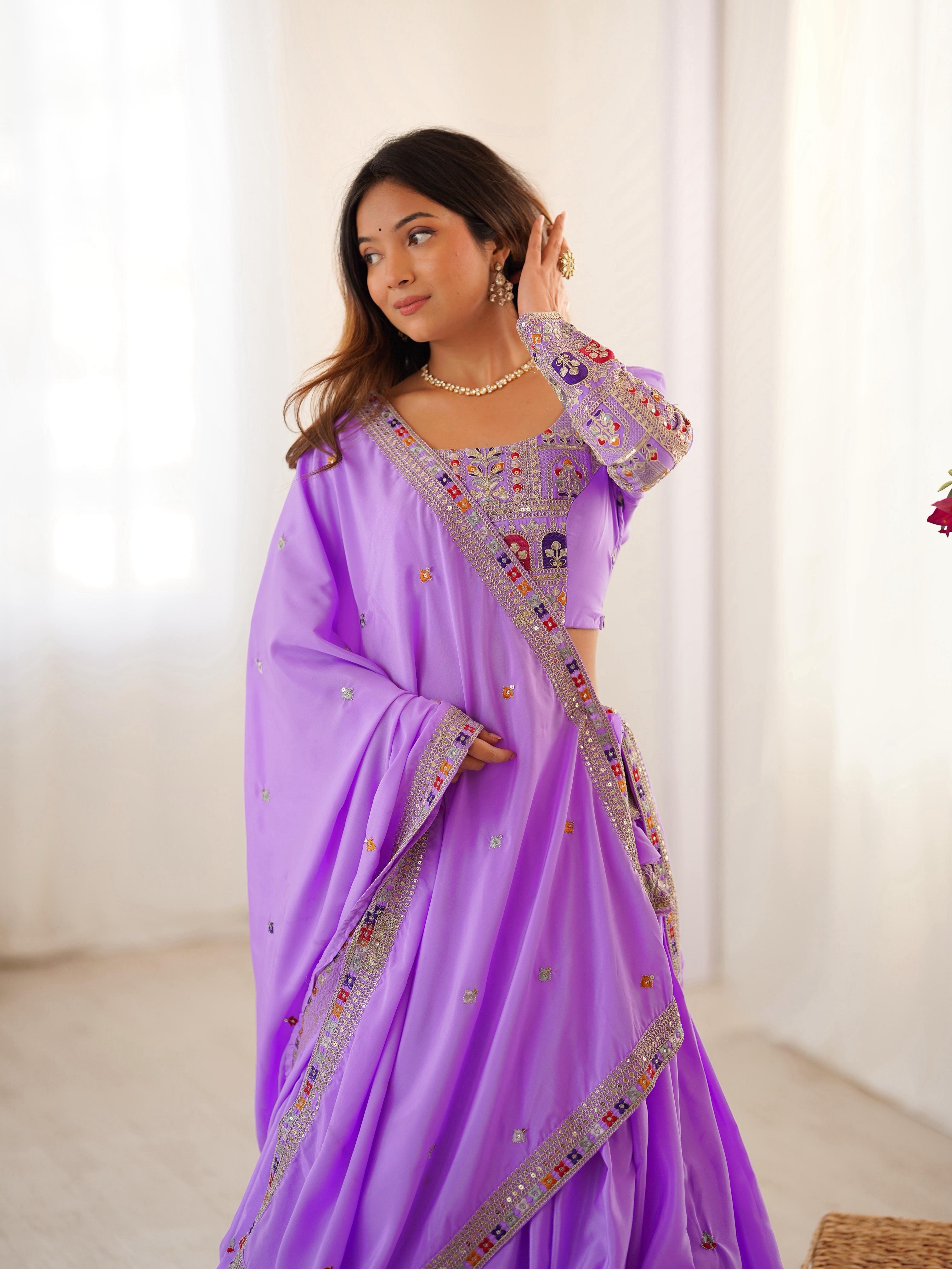 Mirror Work Lehenga with Traditional Embroidered Detailing