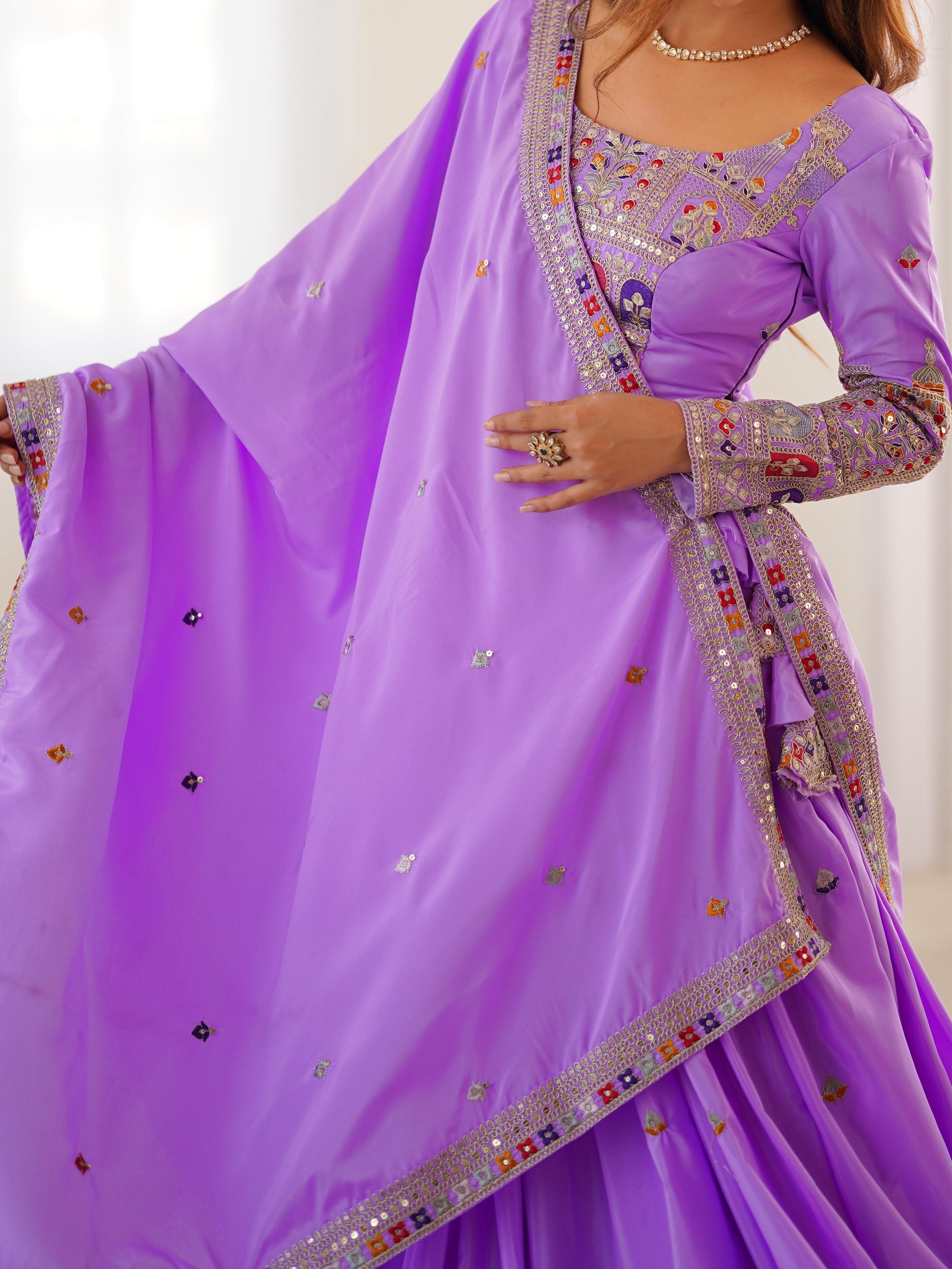 Mirror Work Lehenga with Traditional Embroidered Detailing