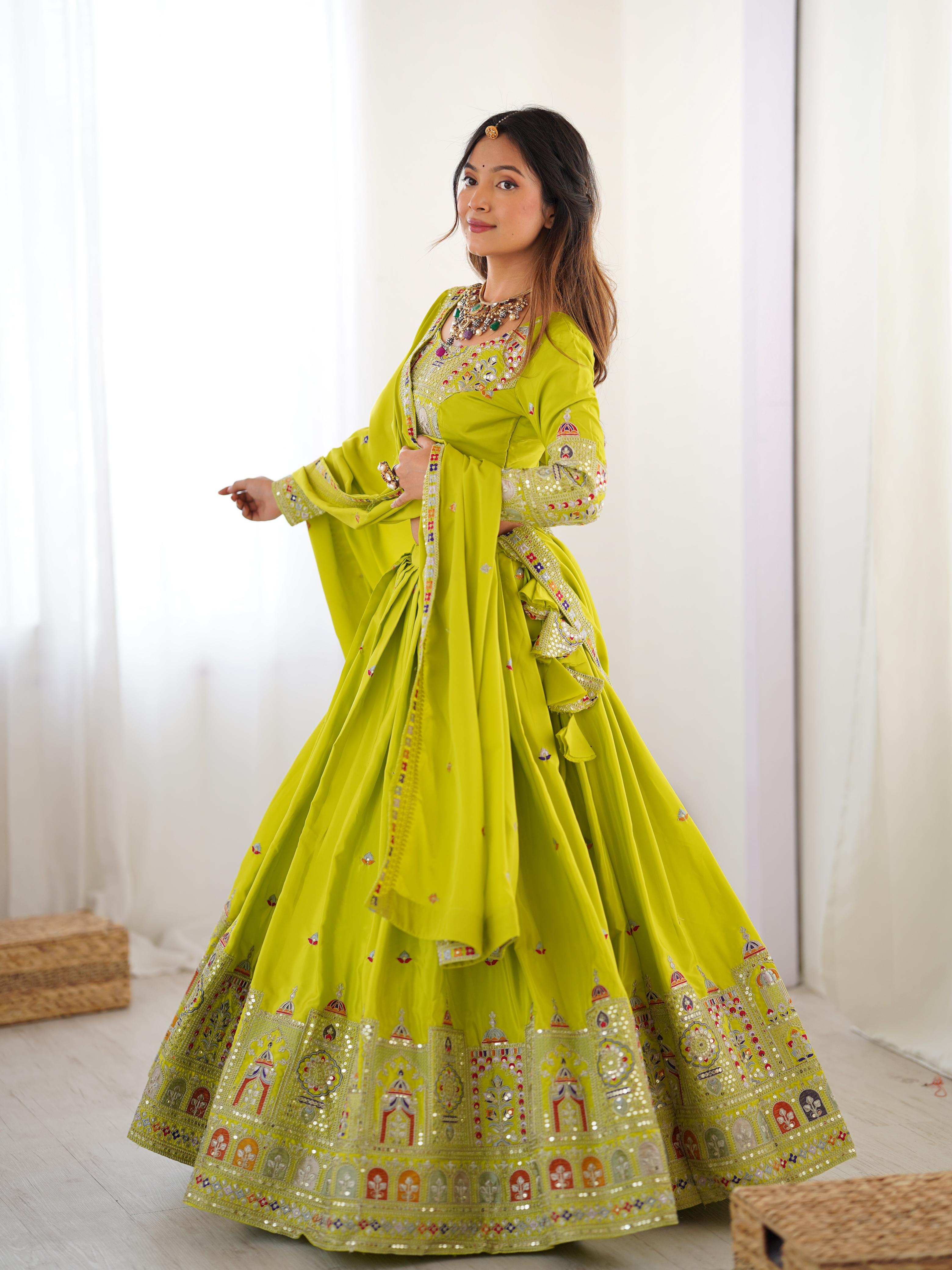 Mirror Work Lehenga with Traditional Embroidered Detailing