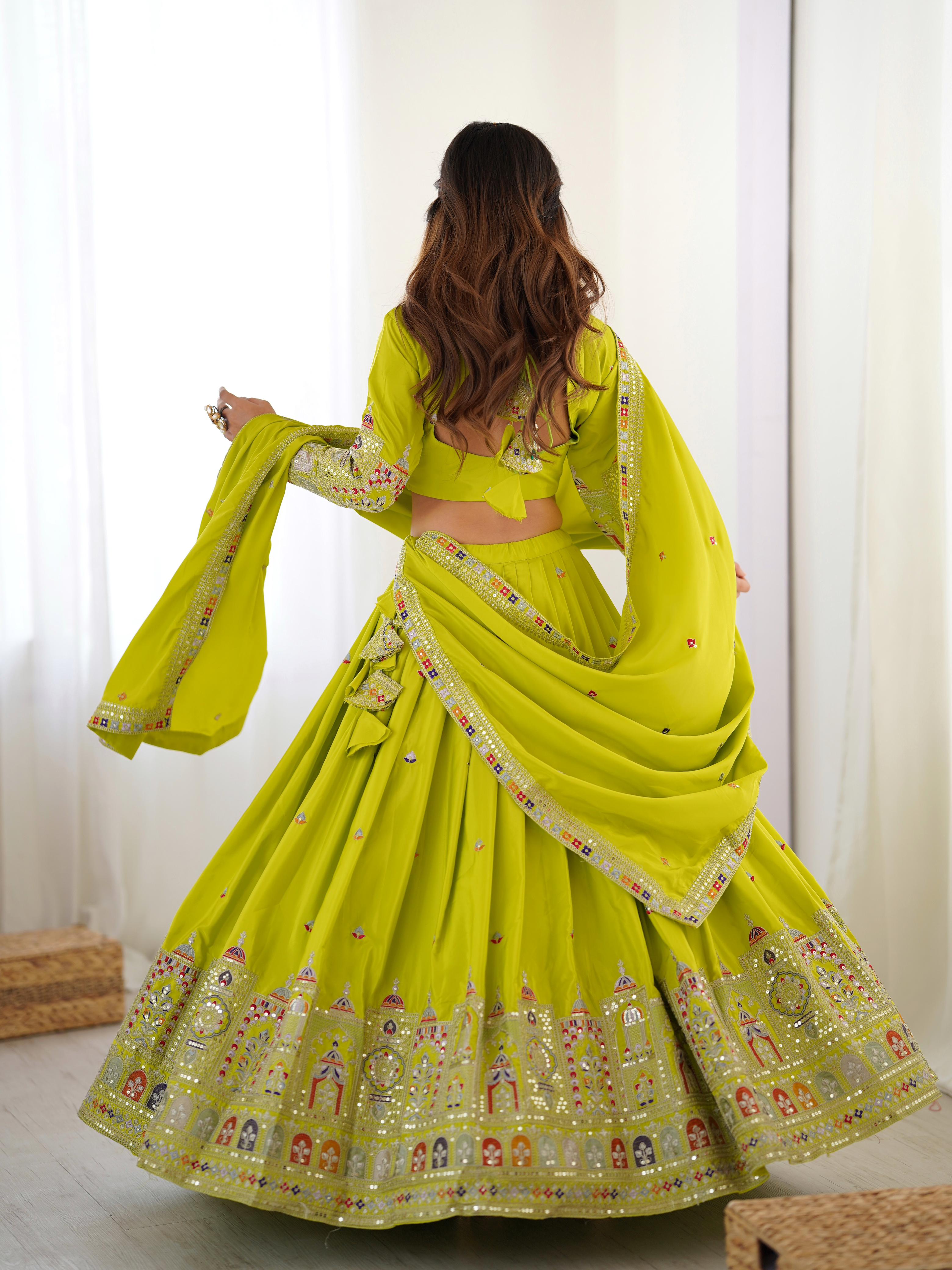 Mirror Work Lehenga with Traditional Embroidered Detailing
