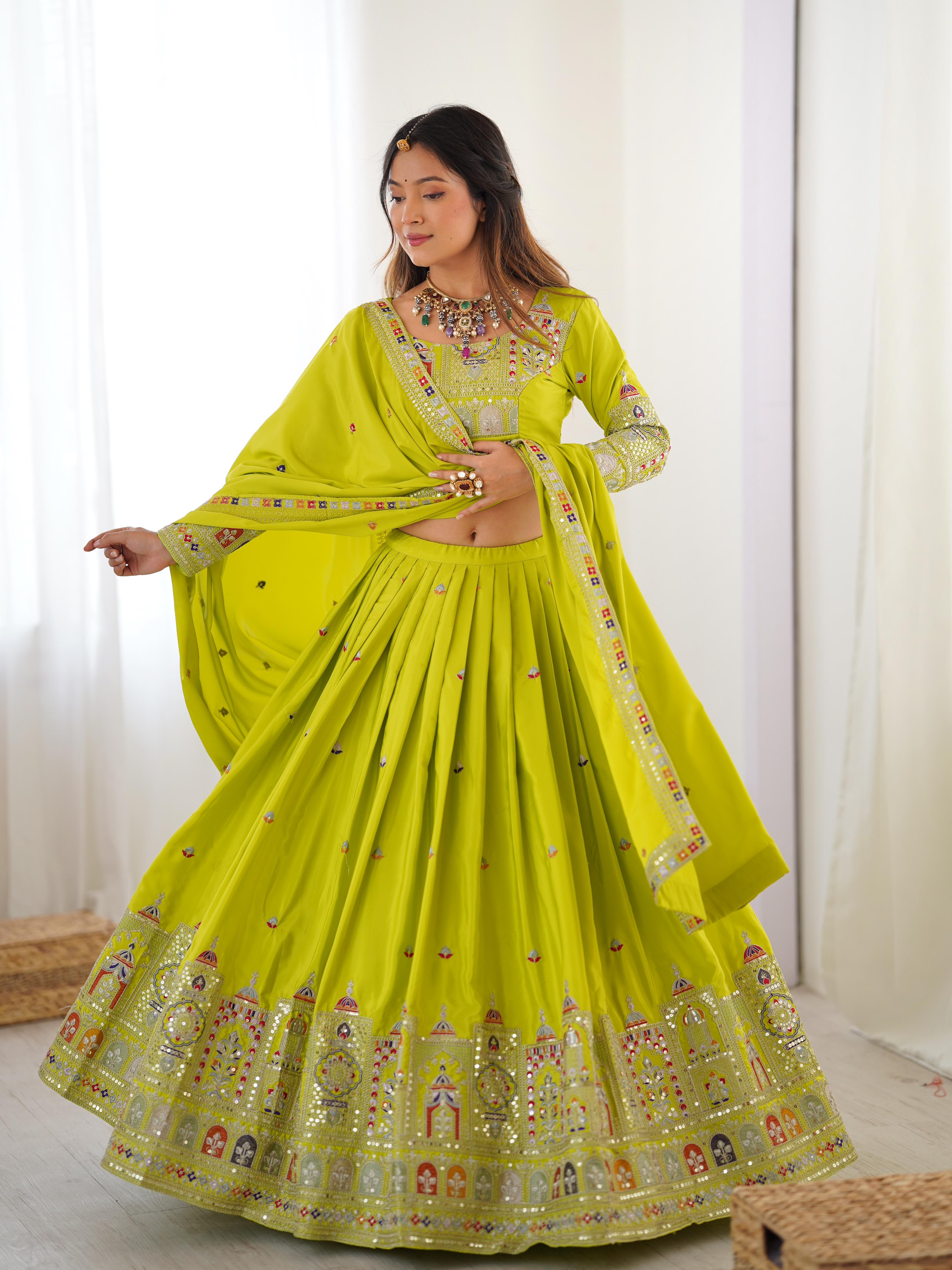 Mirror Work Lehenga with Traditional Embroidered Detailing