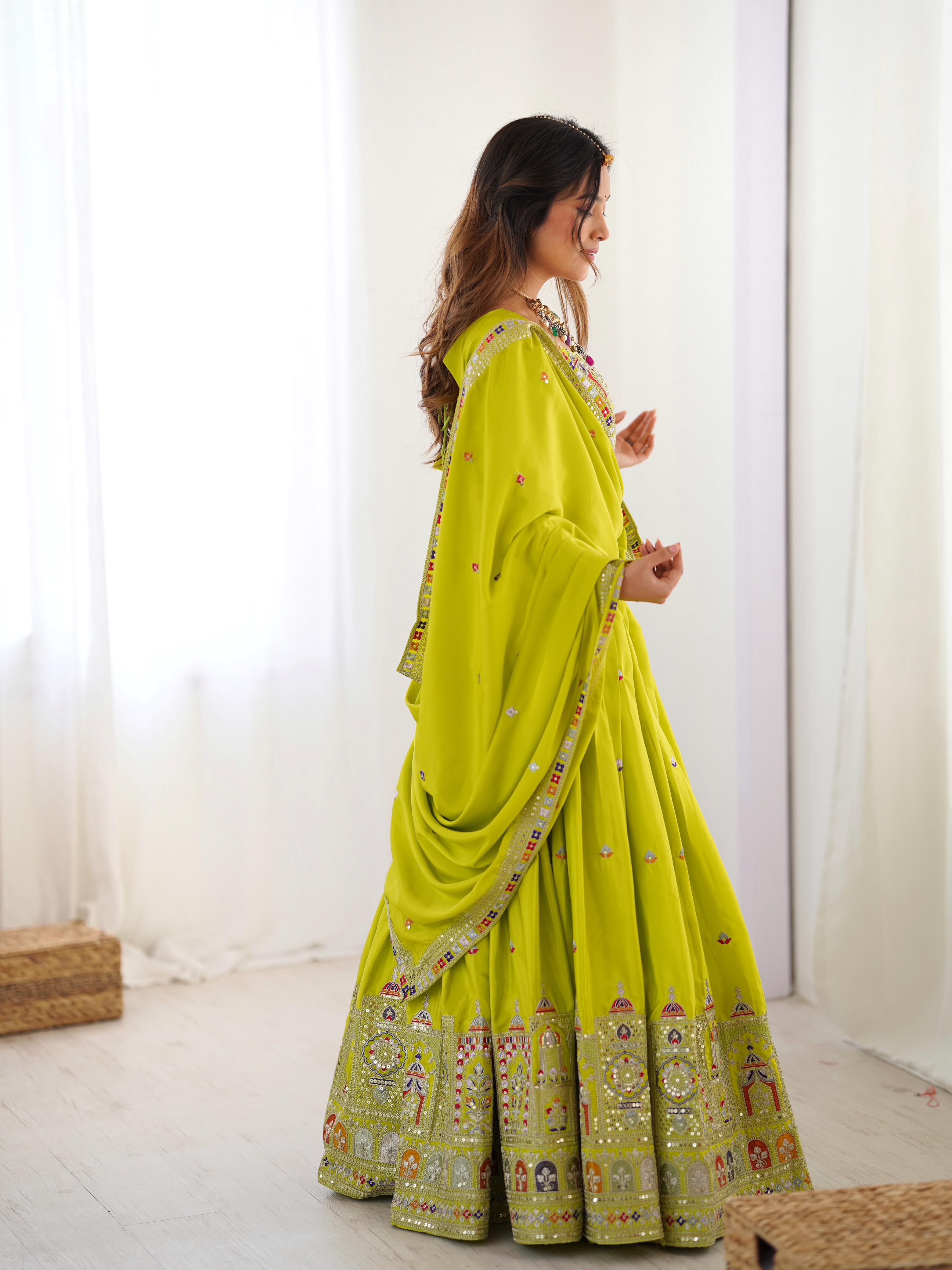 Mirror Work Lehenga with Traditional Embroidered Detailing