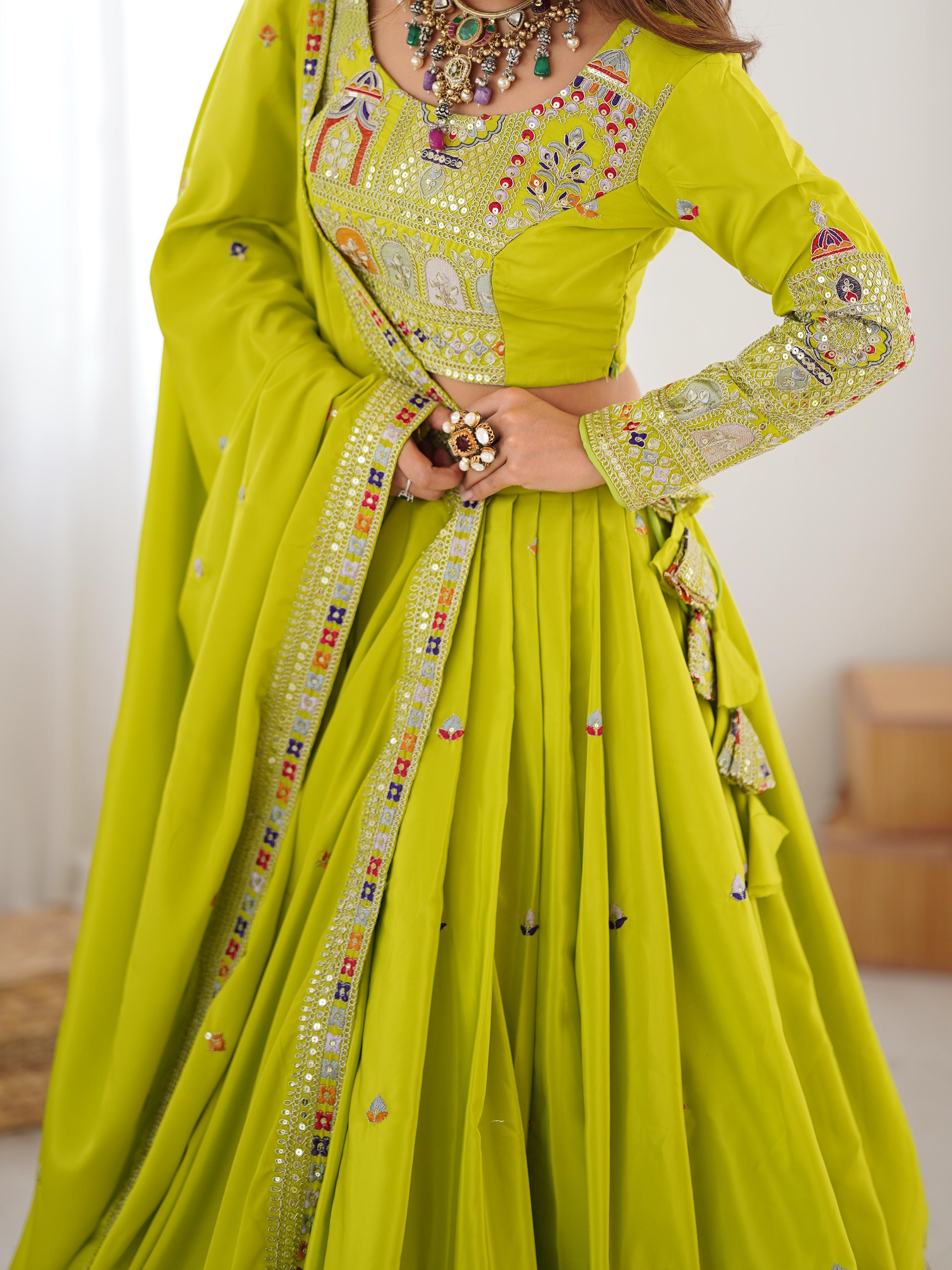 Mirror Work Lehenga with Traditional Embroidered Detailing