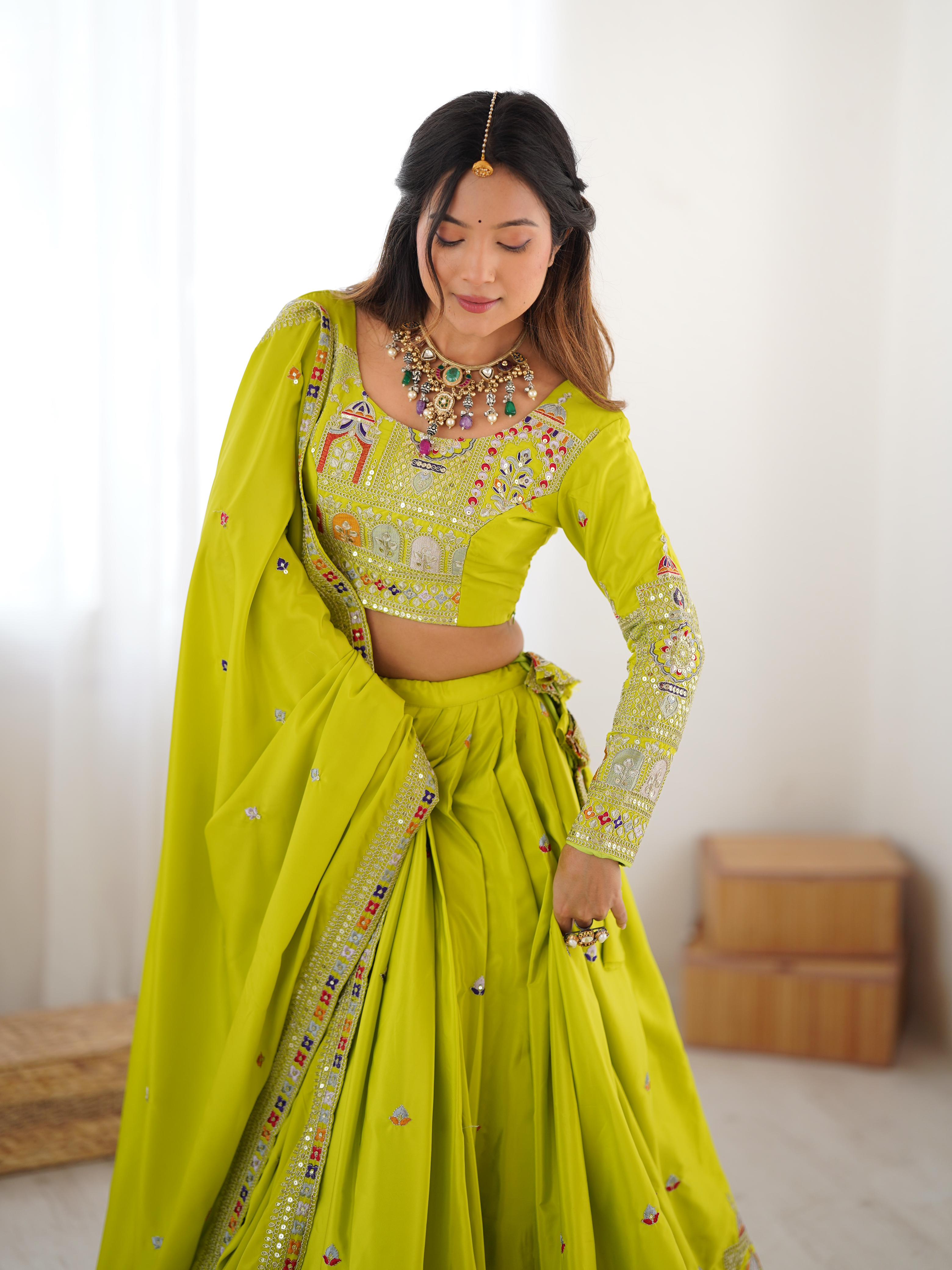 Mirror Work Lehenga with Traditional Embroidered Detailing
