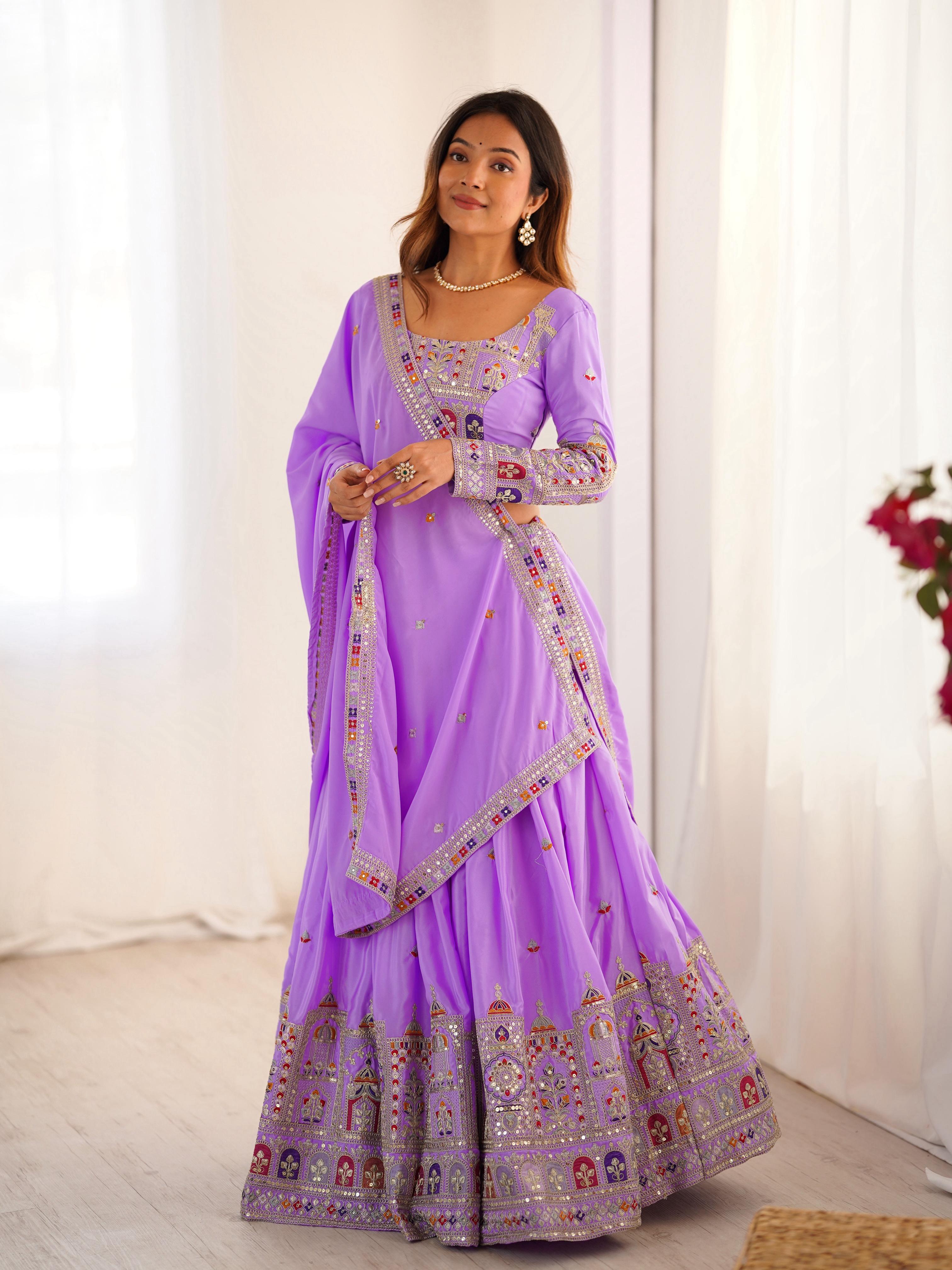 Mirror Work Lehenga with Traditional Embroidered Detailing