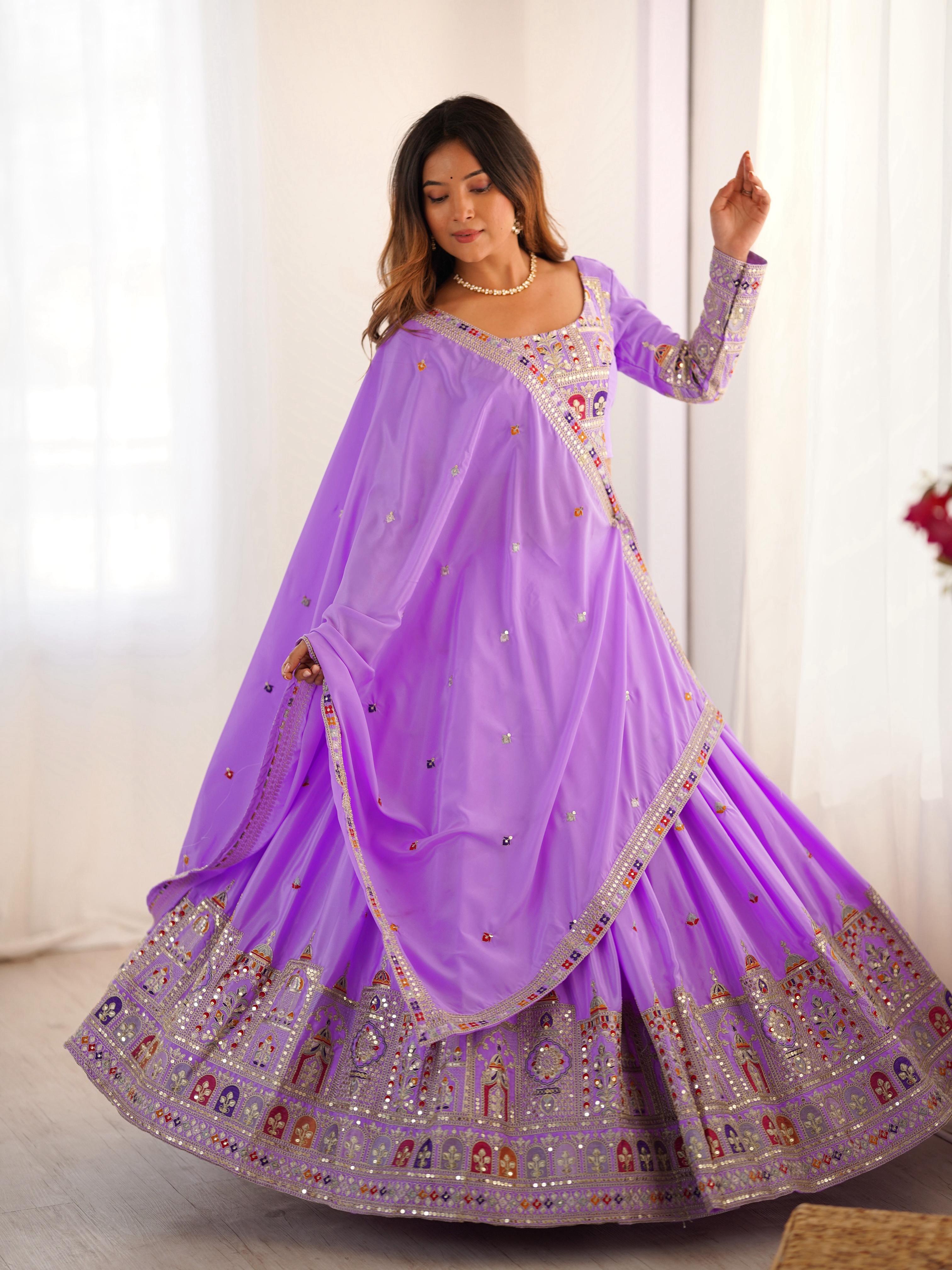 Mirror Work Lehenga with Traditional Embroidered Detailing