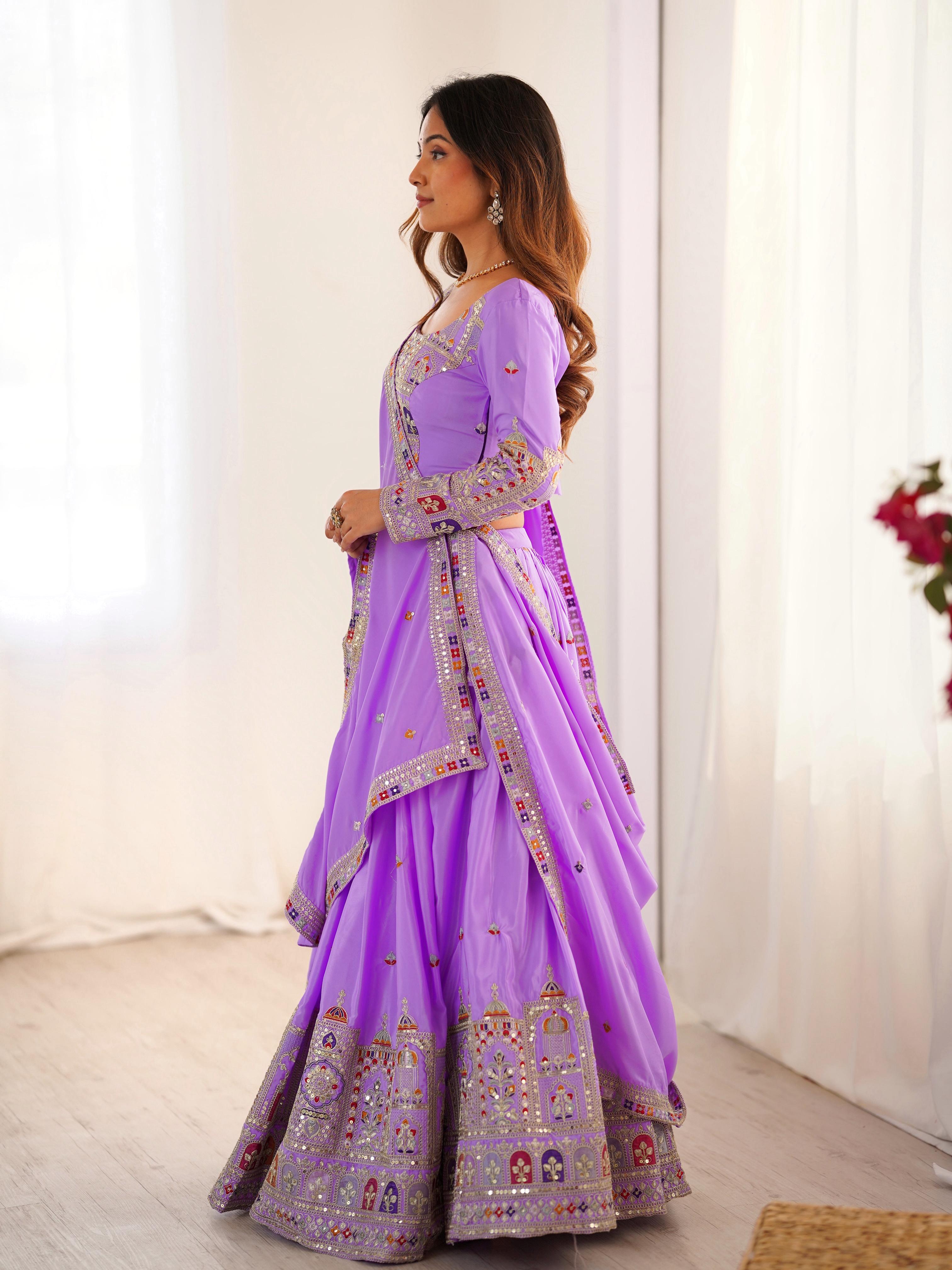 Mirror Work Lehenga with Traditional Embroidered Detailing