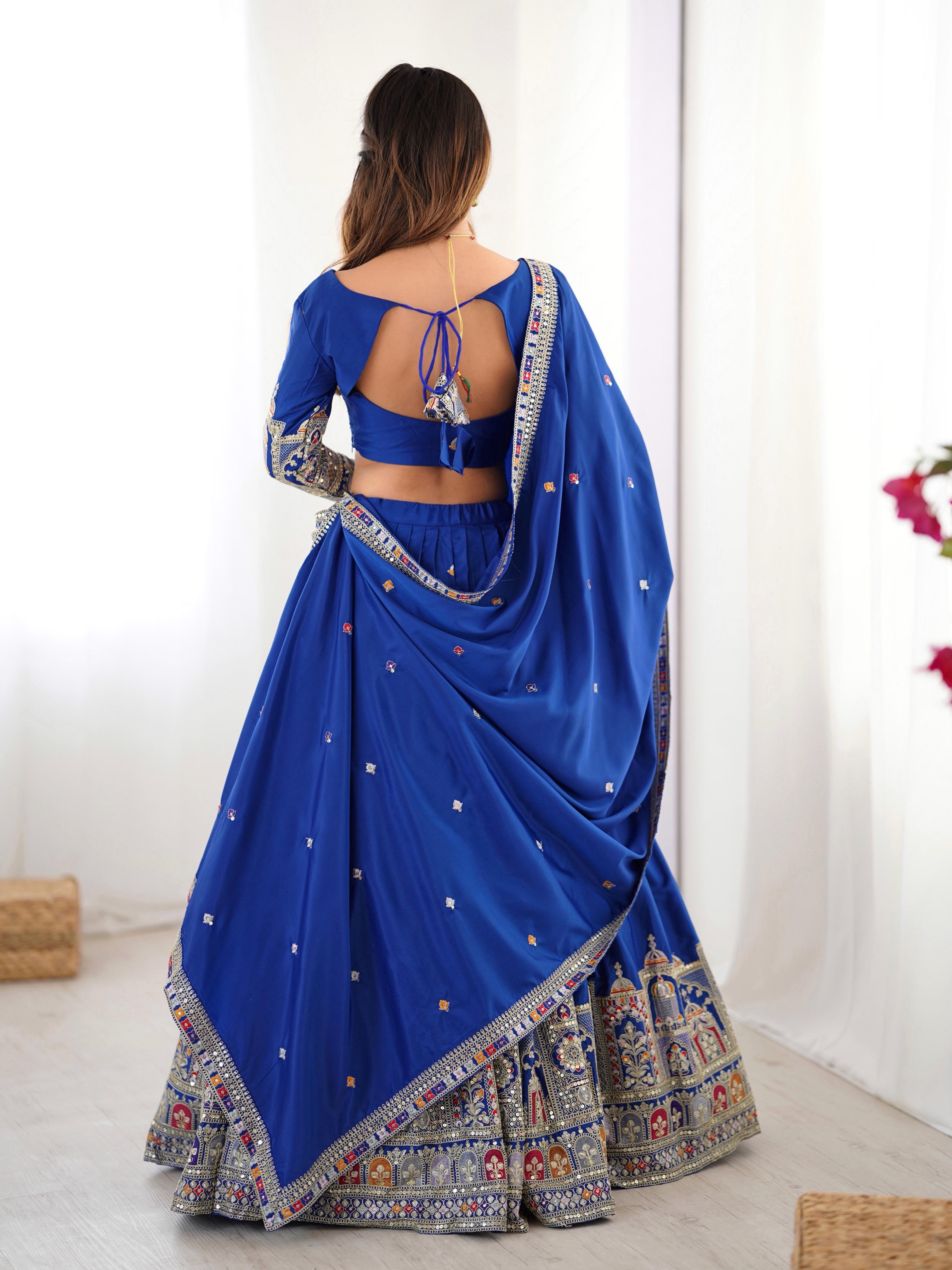 Mirror Work Lehenga with Traditional Embroidered Detailing