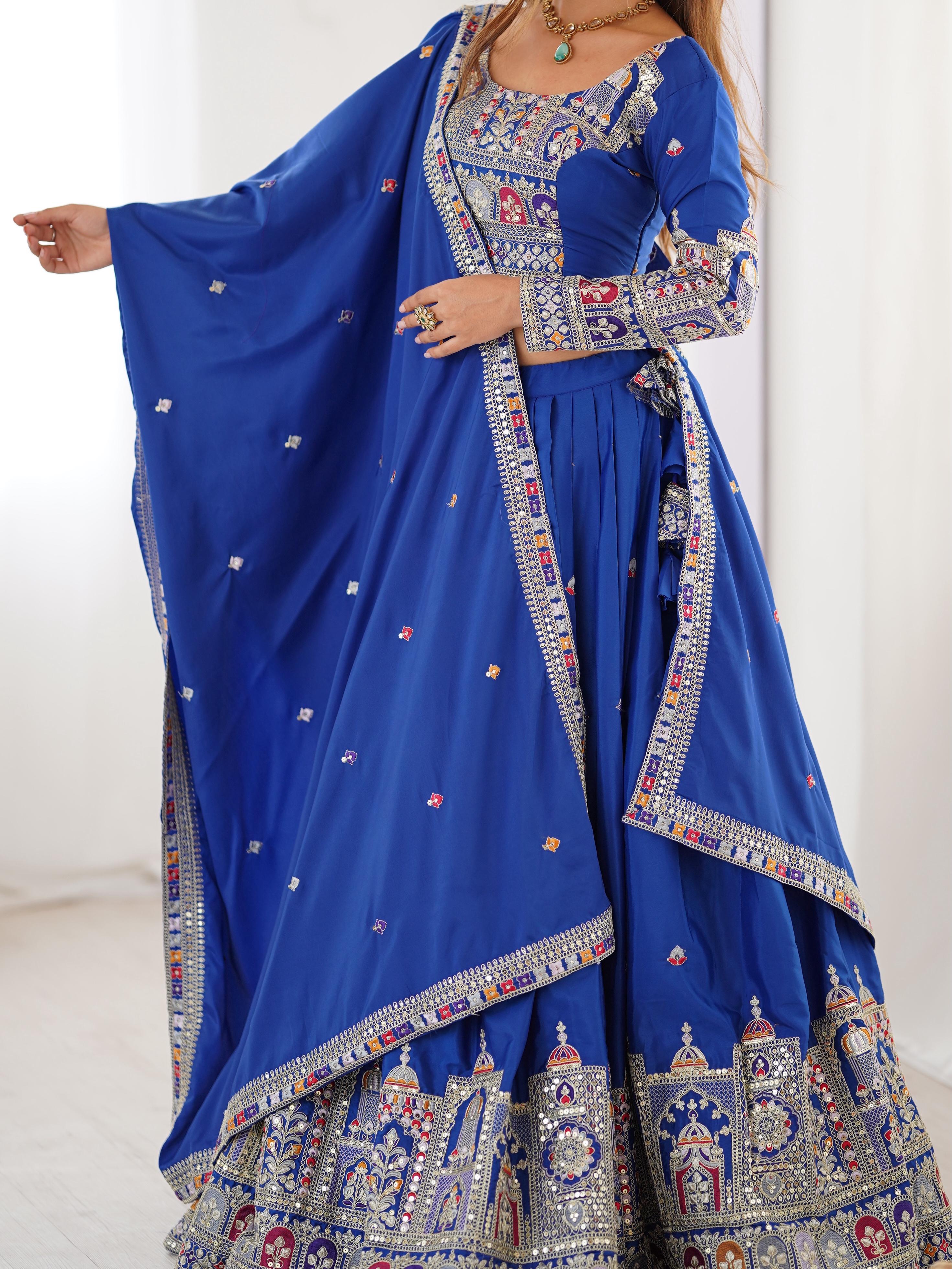 Mirror Work Lehenga with Traditional Embroidered Detailing