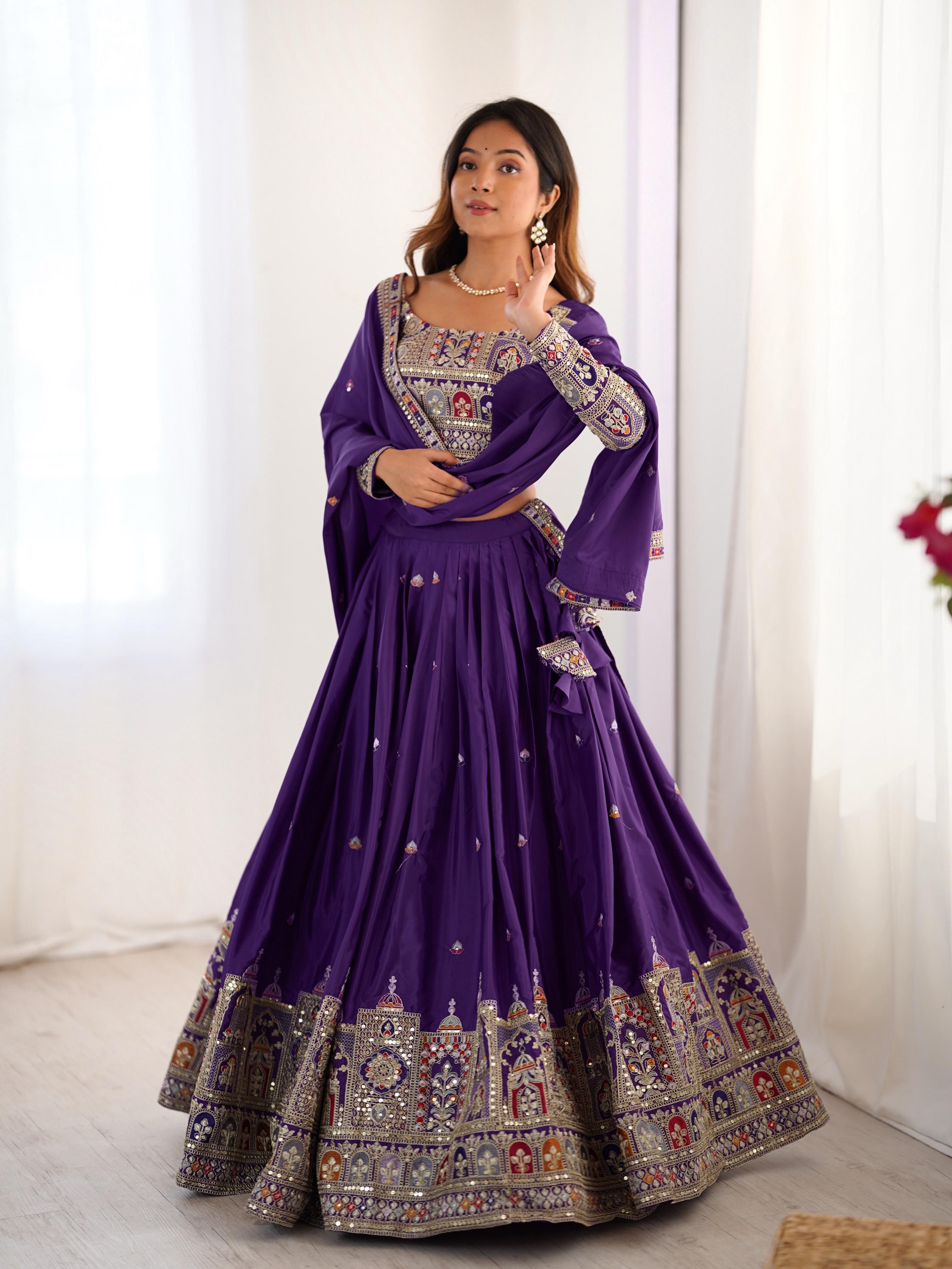 Mirror Work Lehenga with Traditional Embroidered Detailing