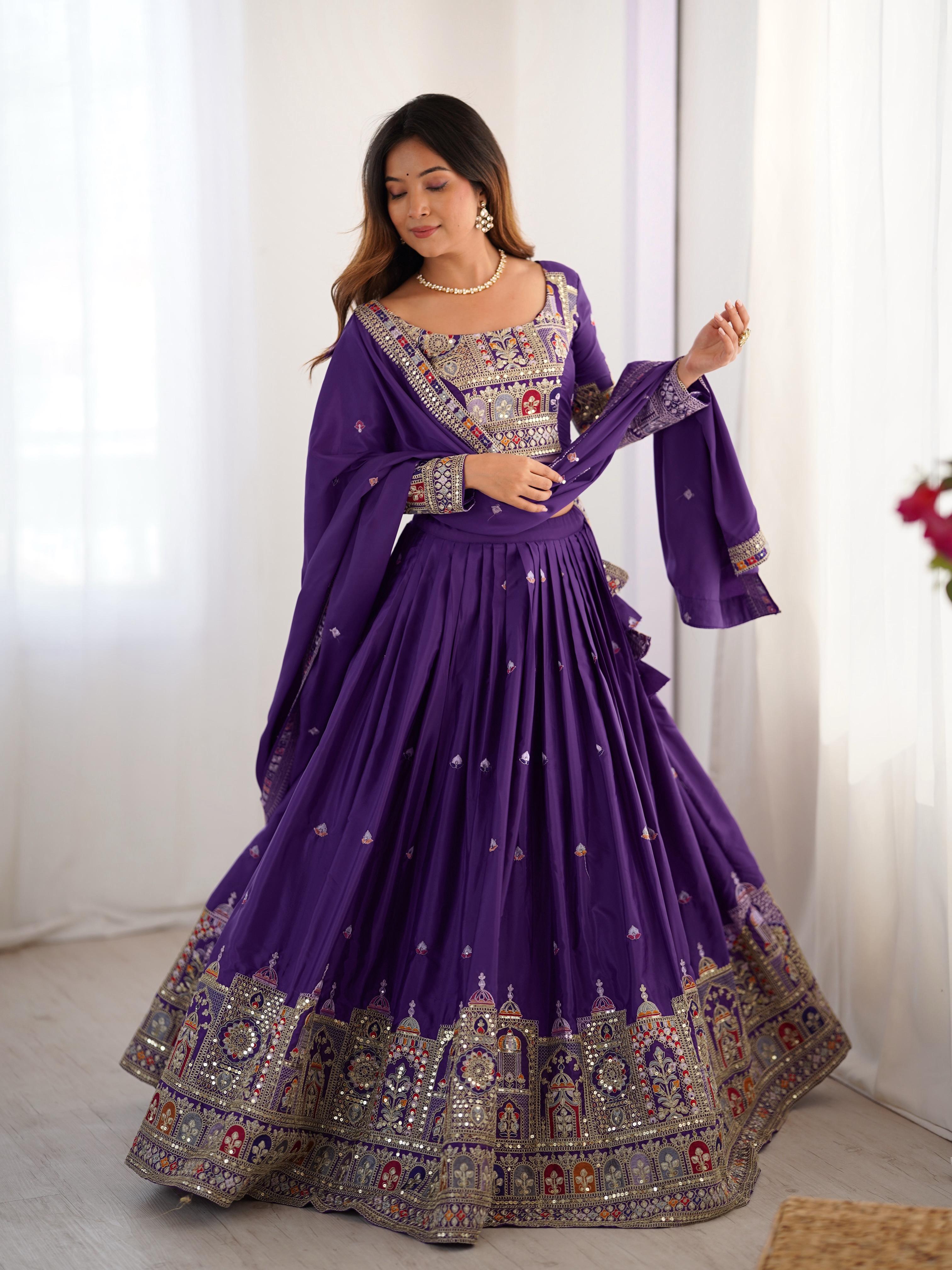 Mirror Work Lehenga with Traditional Embroidered Detailing