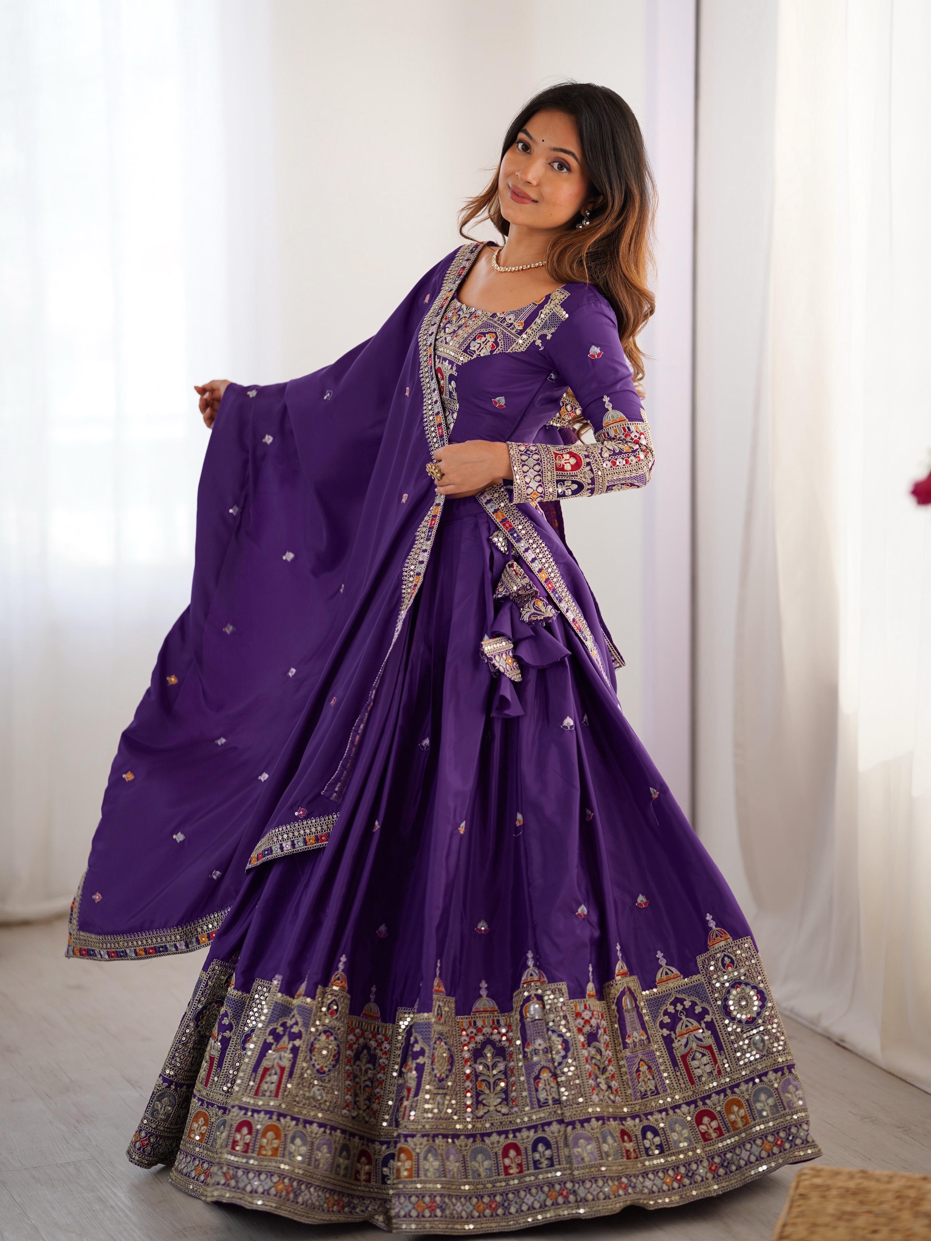 Mirror Work Lehenga with Traditional Embroidered Detailing