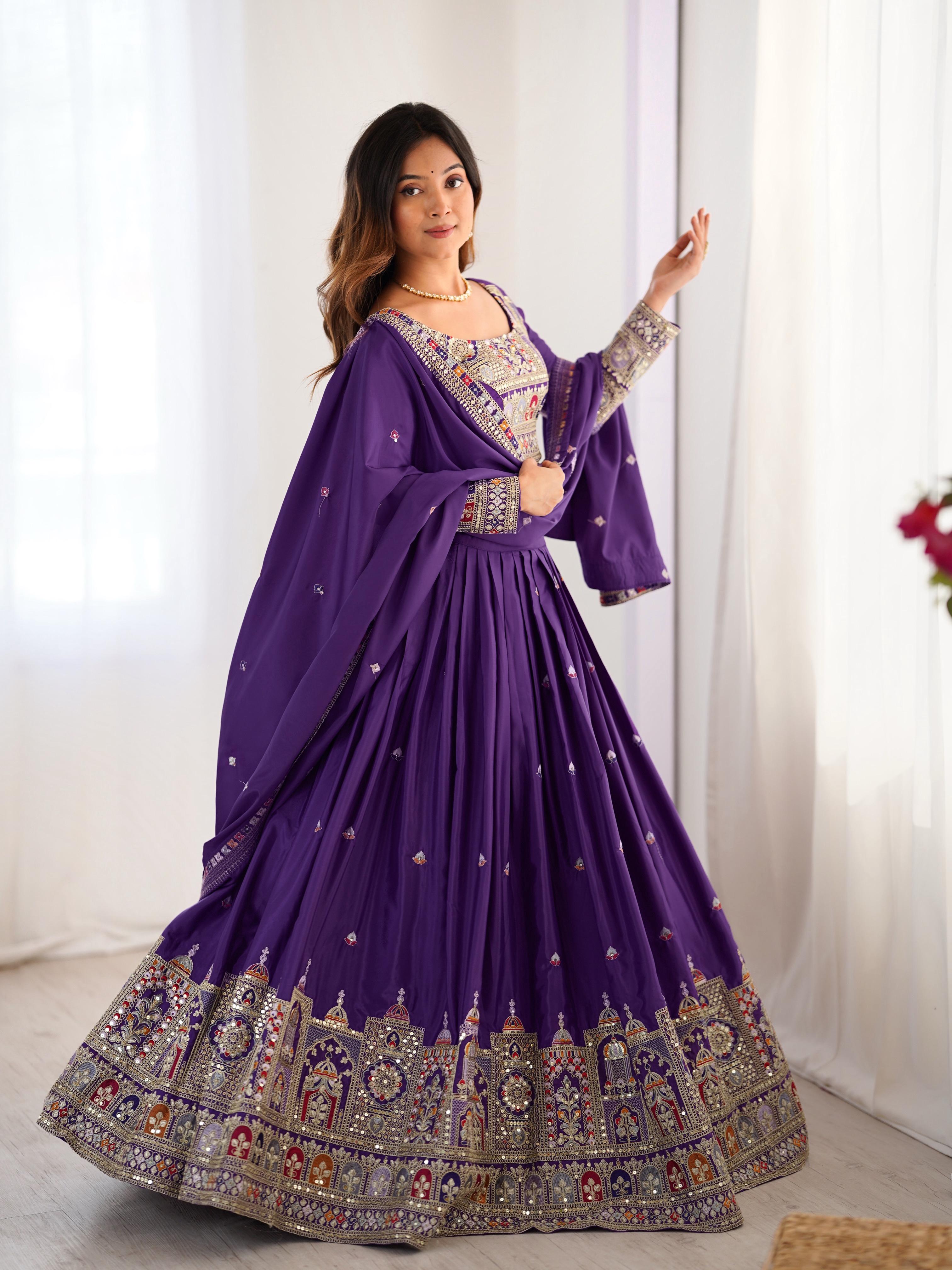Mirror Work Lehenga with Traditional Embroidered Detailing