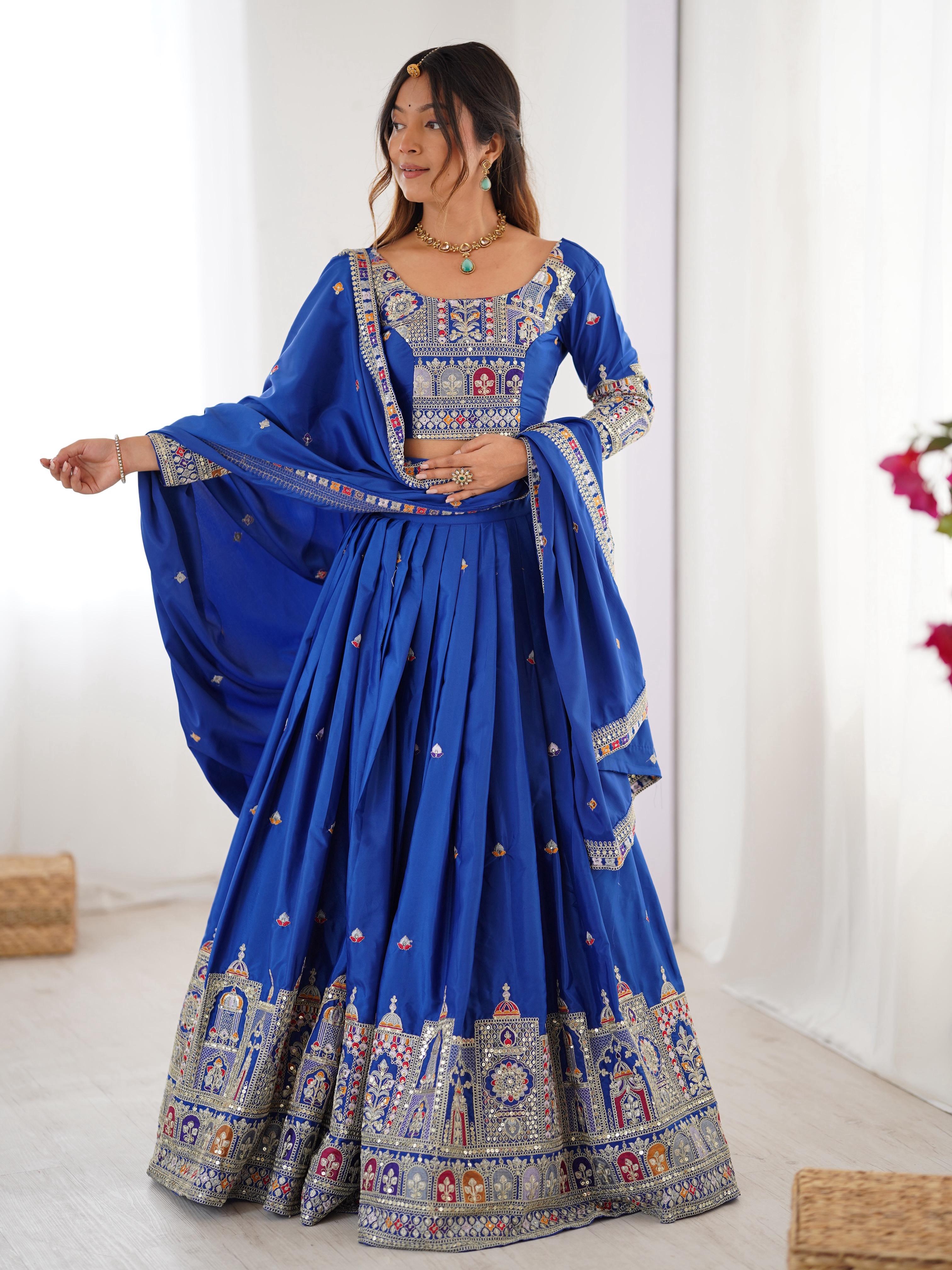 Mirror Work Lehenga with Traditional Embroidered Detailing