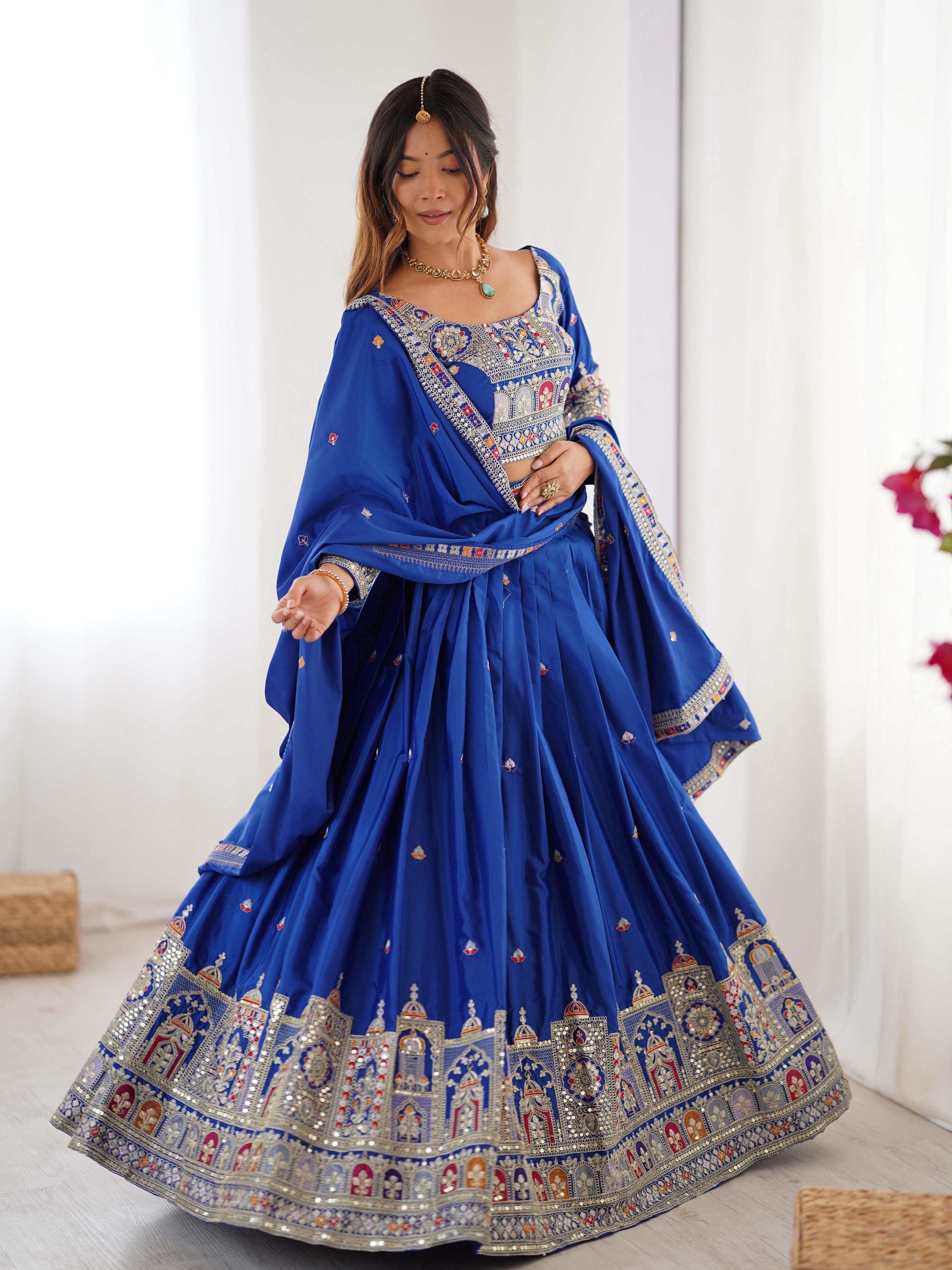 Mirror Work Lehenga with Traditional Embroidered Detailing