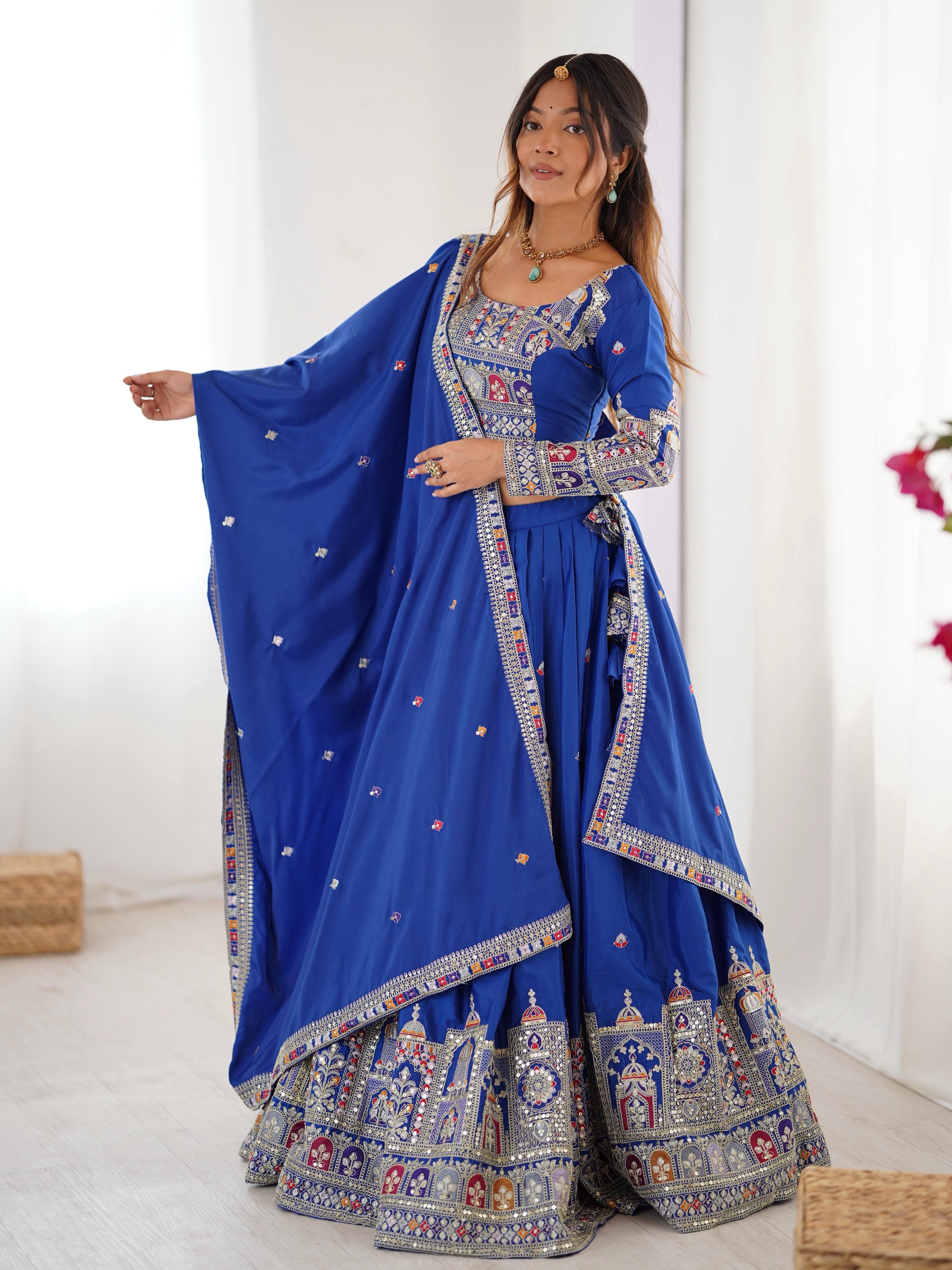 Mirror Work Lehenga with Traditional Embroidered Detailing