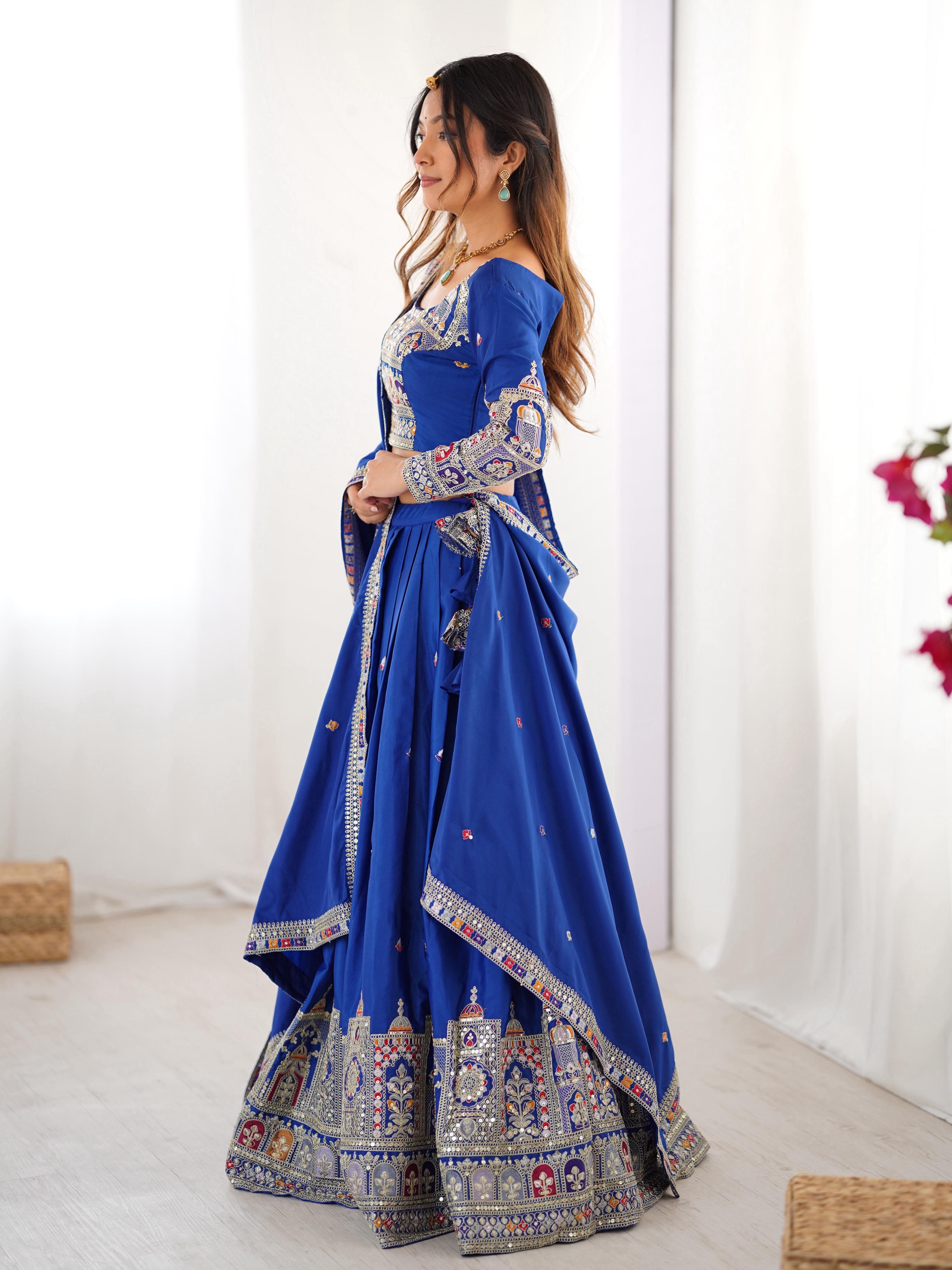 Mirror Work Lehenga with Traditional Embroidered Detailing
