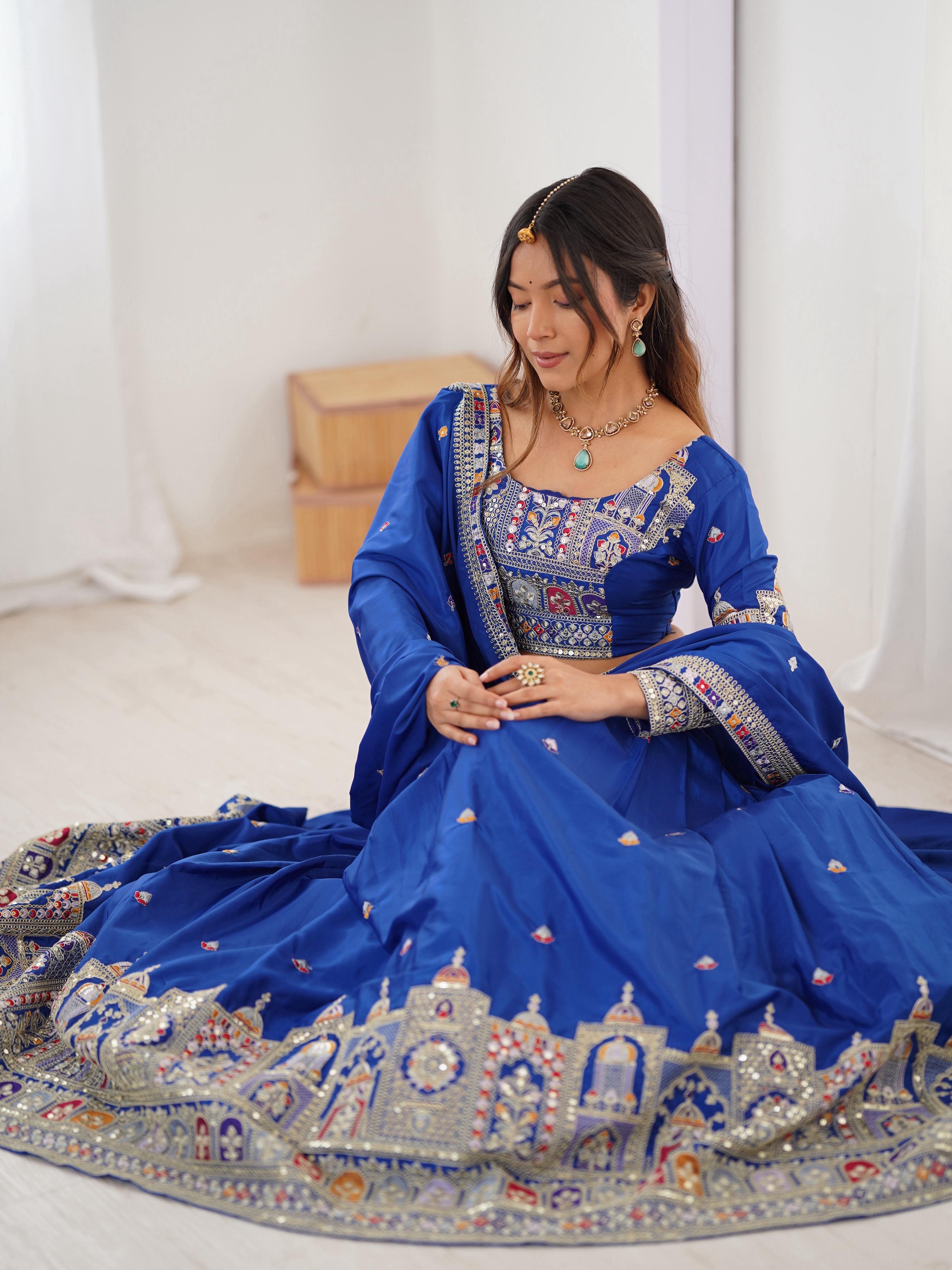 Mirror Work Lehenga with Traditional Embroidered Detailing