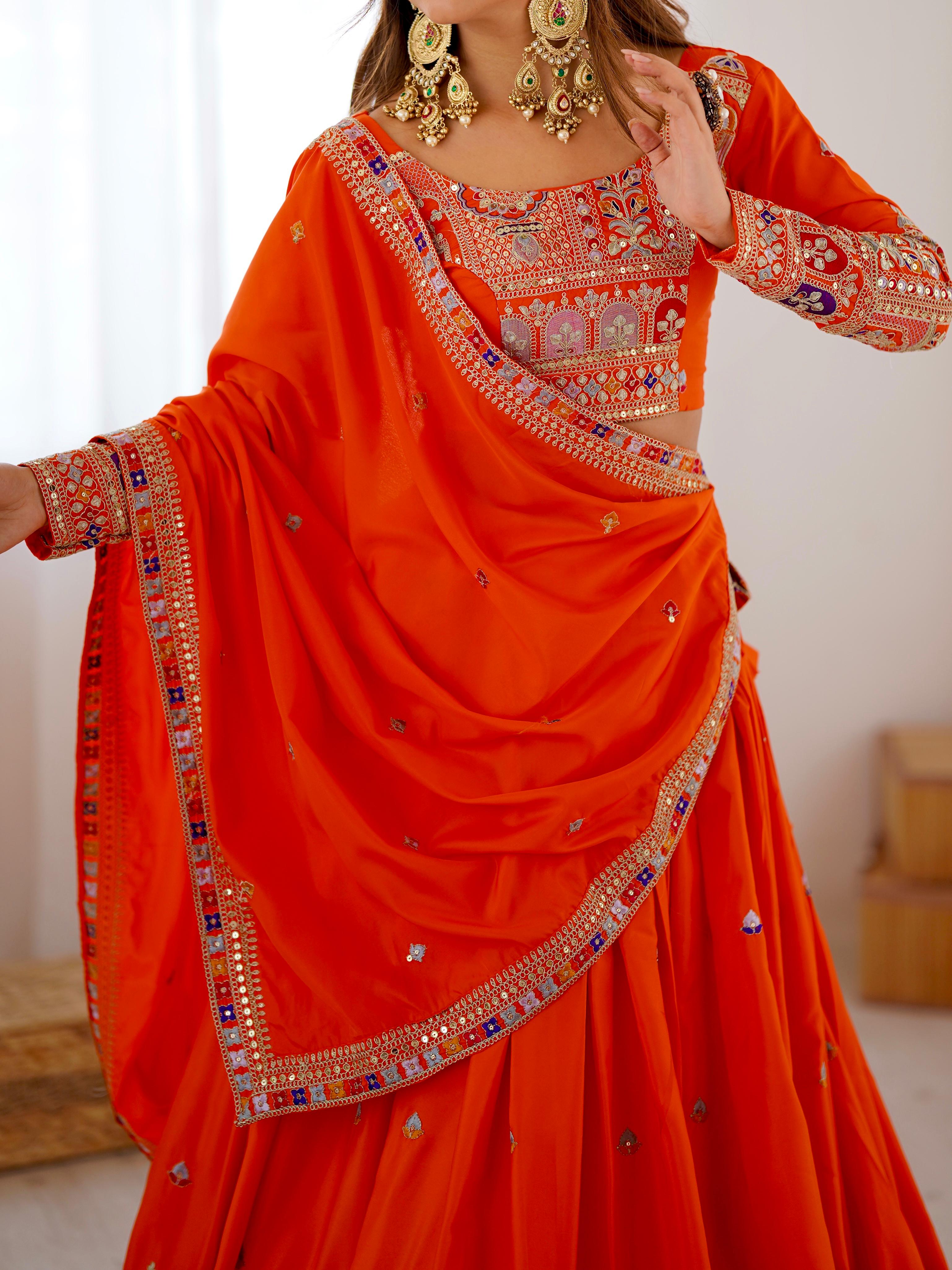 Mirror Work Lehenga with Traditional Embroidered Detailing