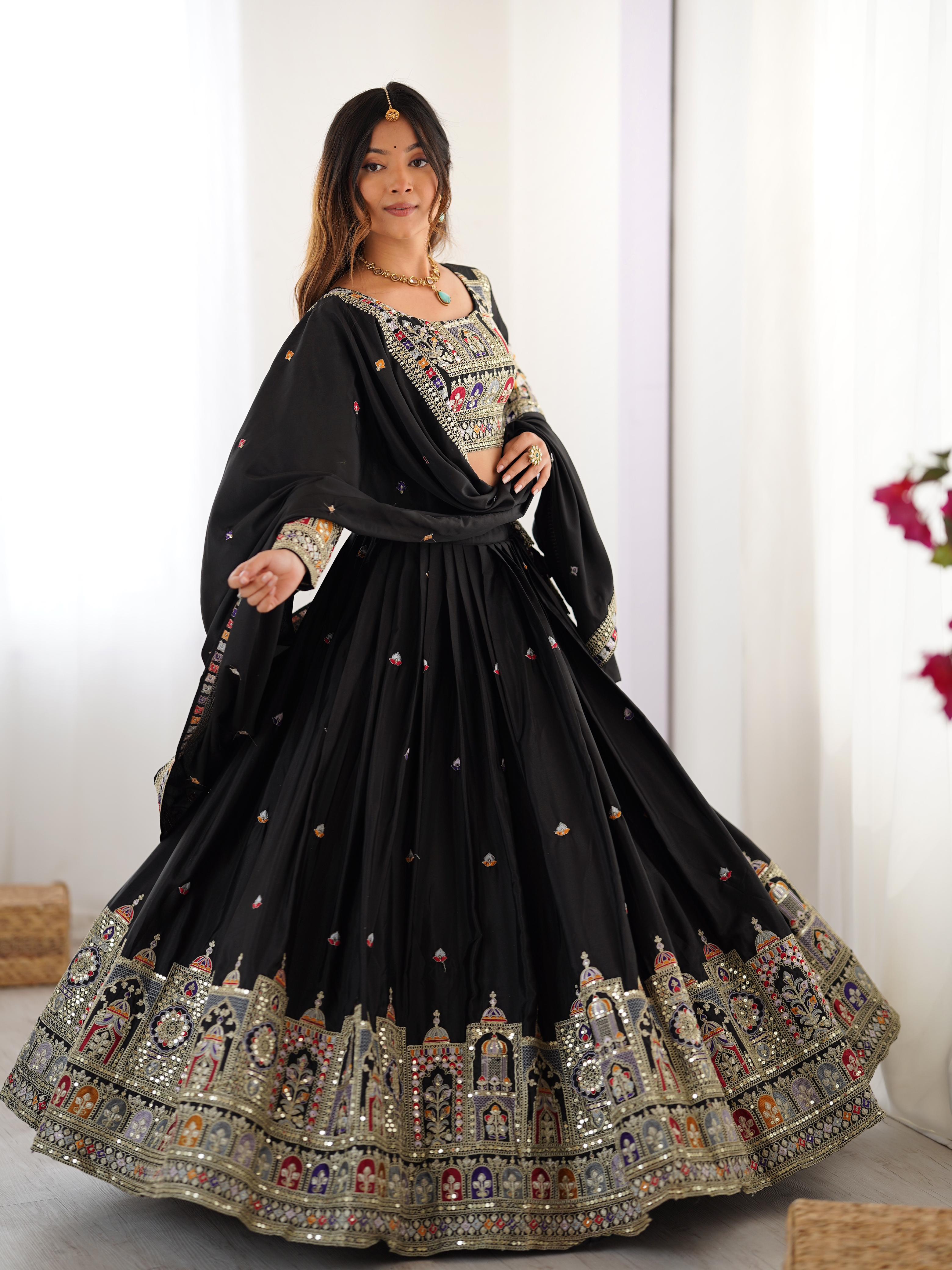 Mirror Work Lehenga with Traditional Embroidered Detailing