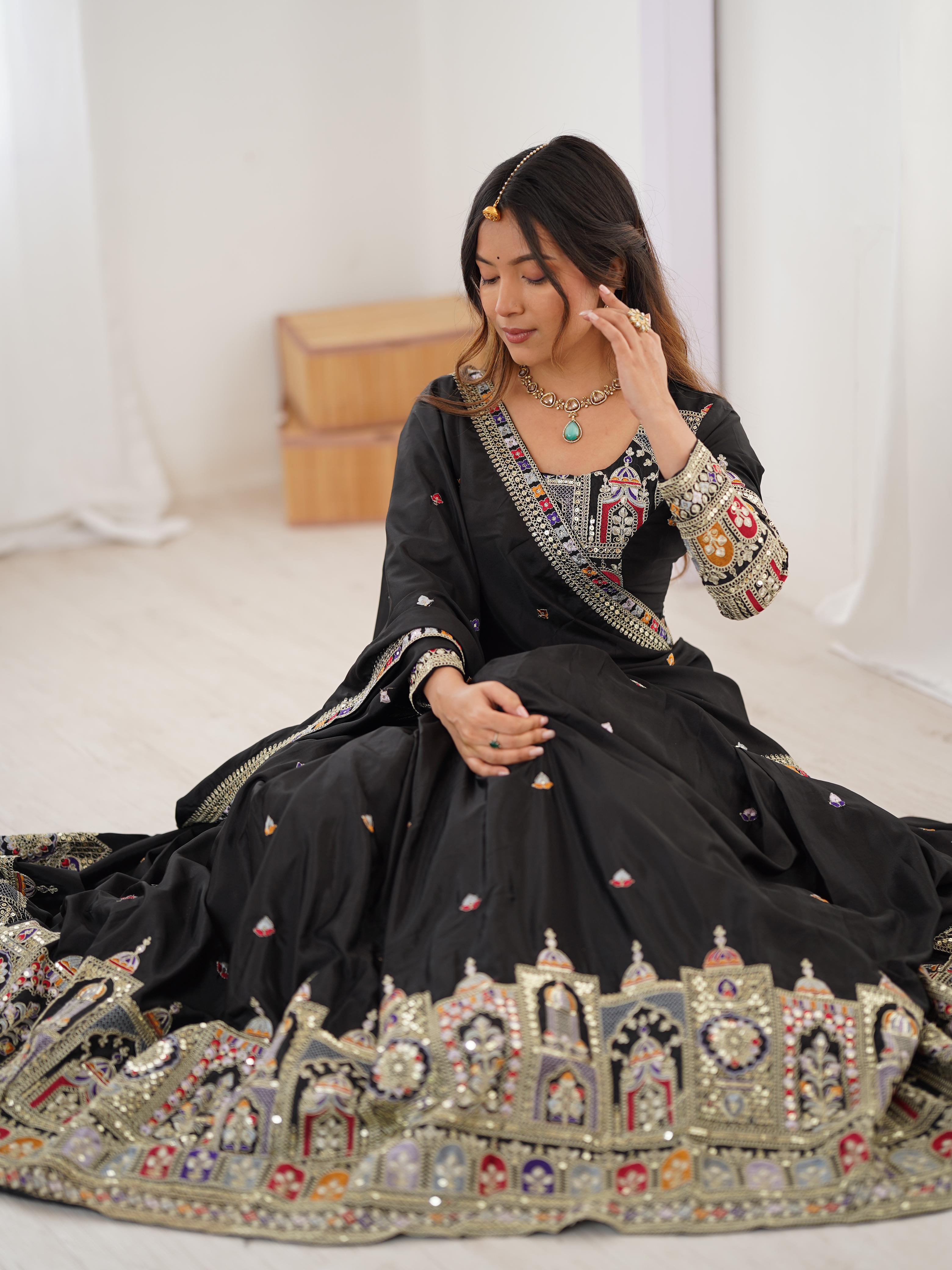 Mirror Work Lehenga with Traditional Embroidered Detailing