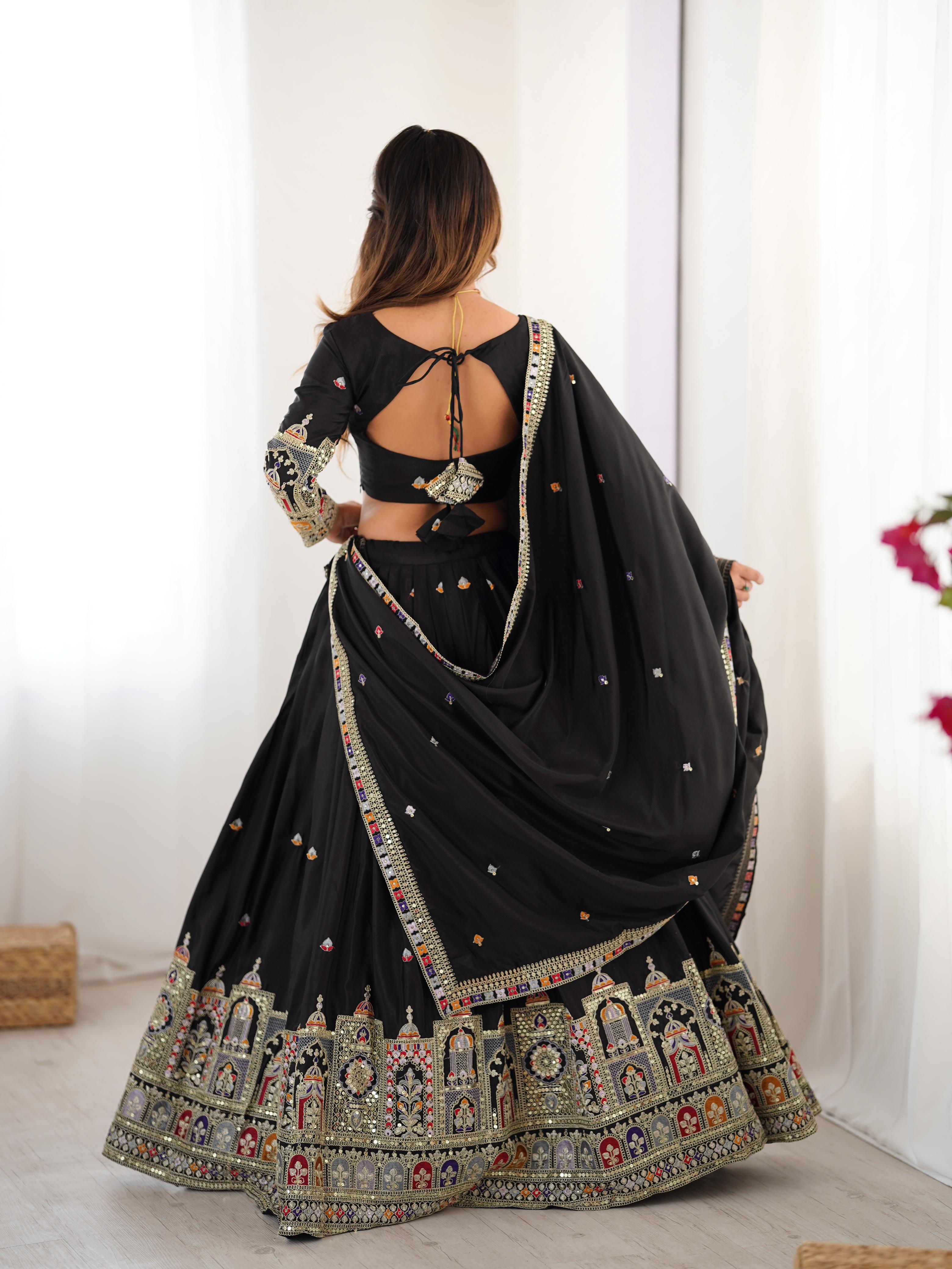 Mirror Work Lehenga with Traditional Embroidered Detailing