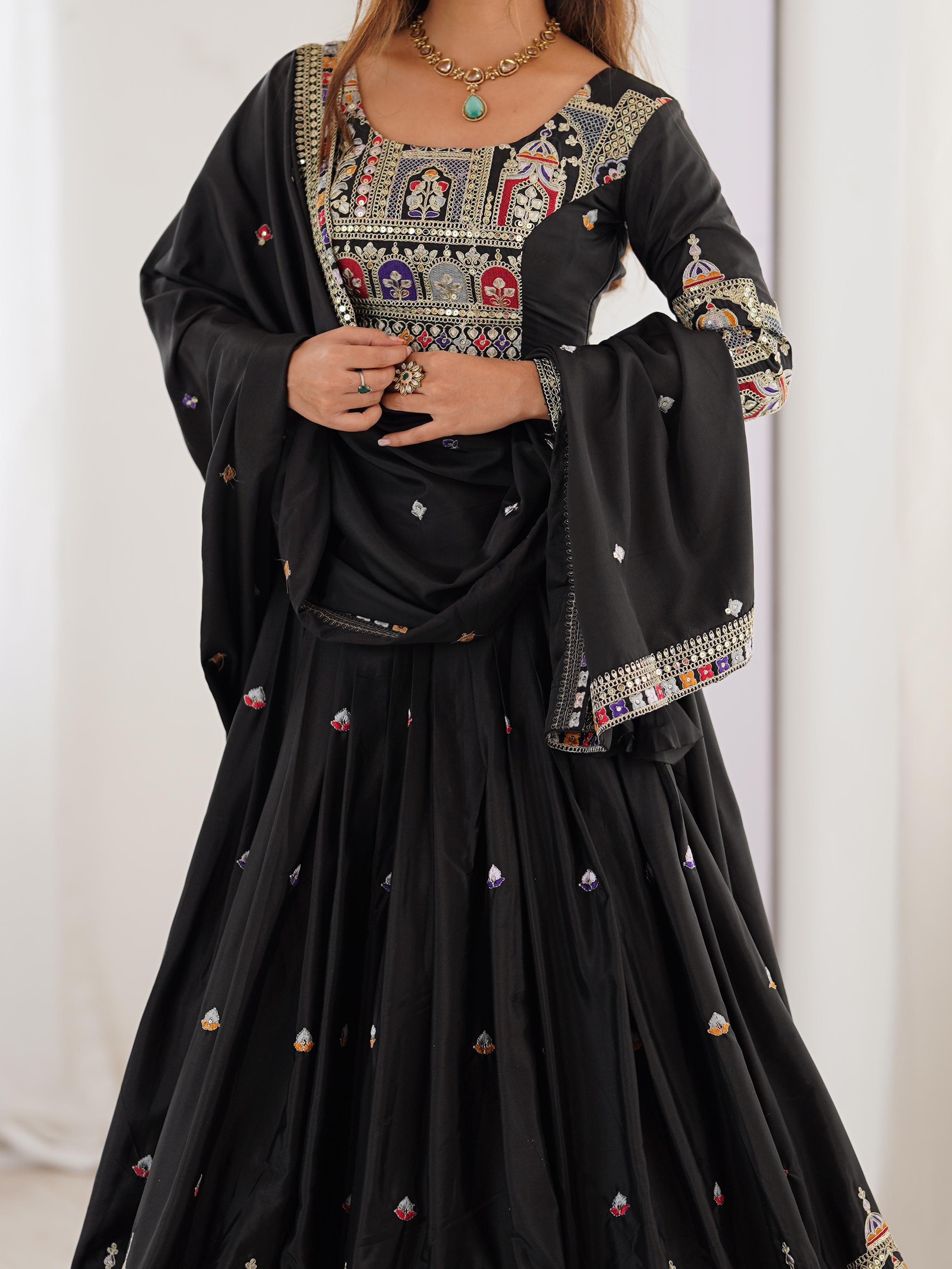 Mirror Work Lehenga with Traditional Embroidered Detailing