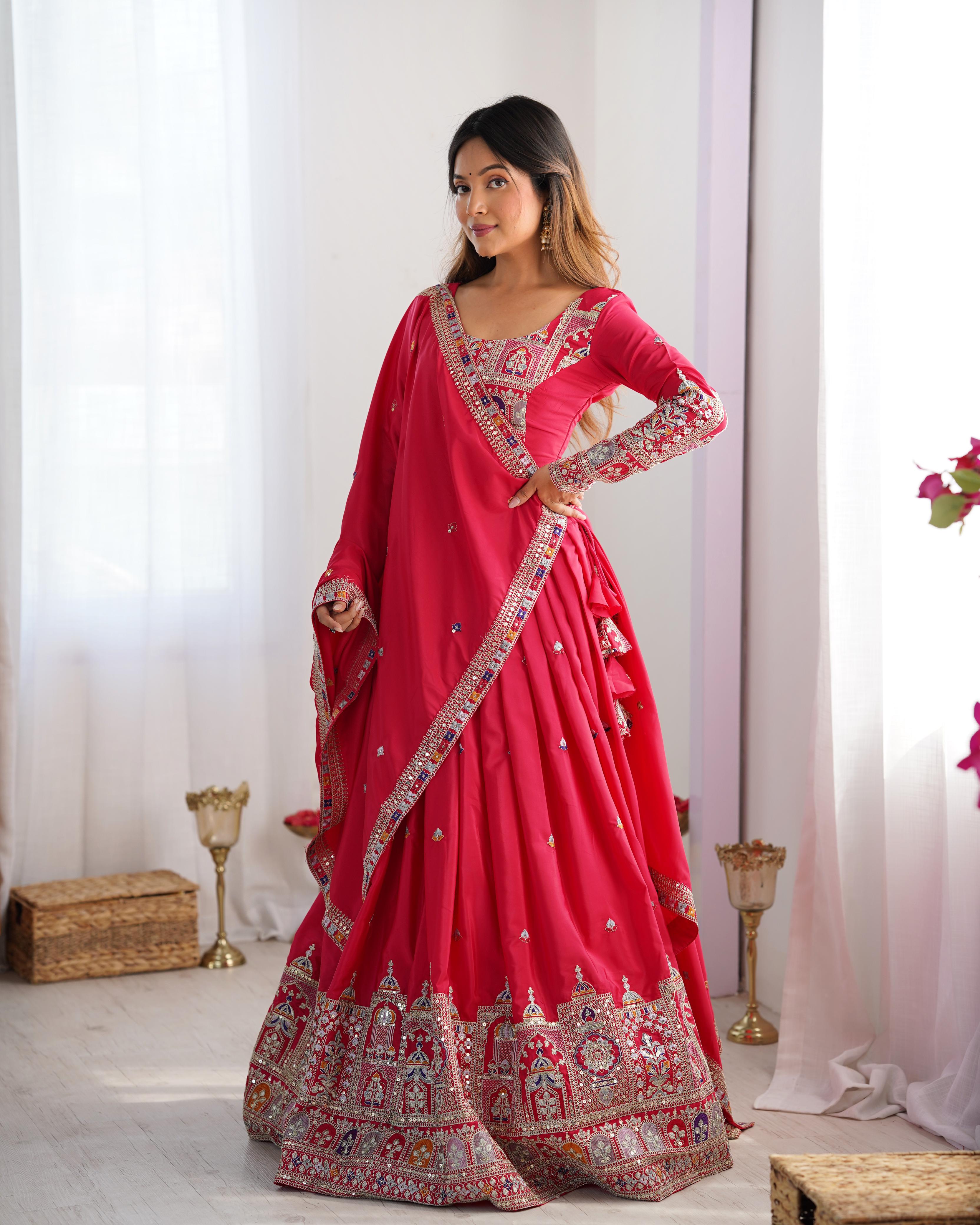 Mirror Work Lehenga with Traditional Embroidered Detailing