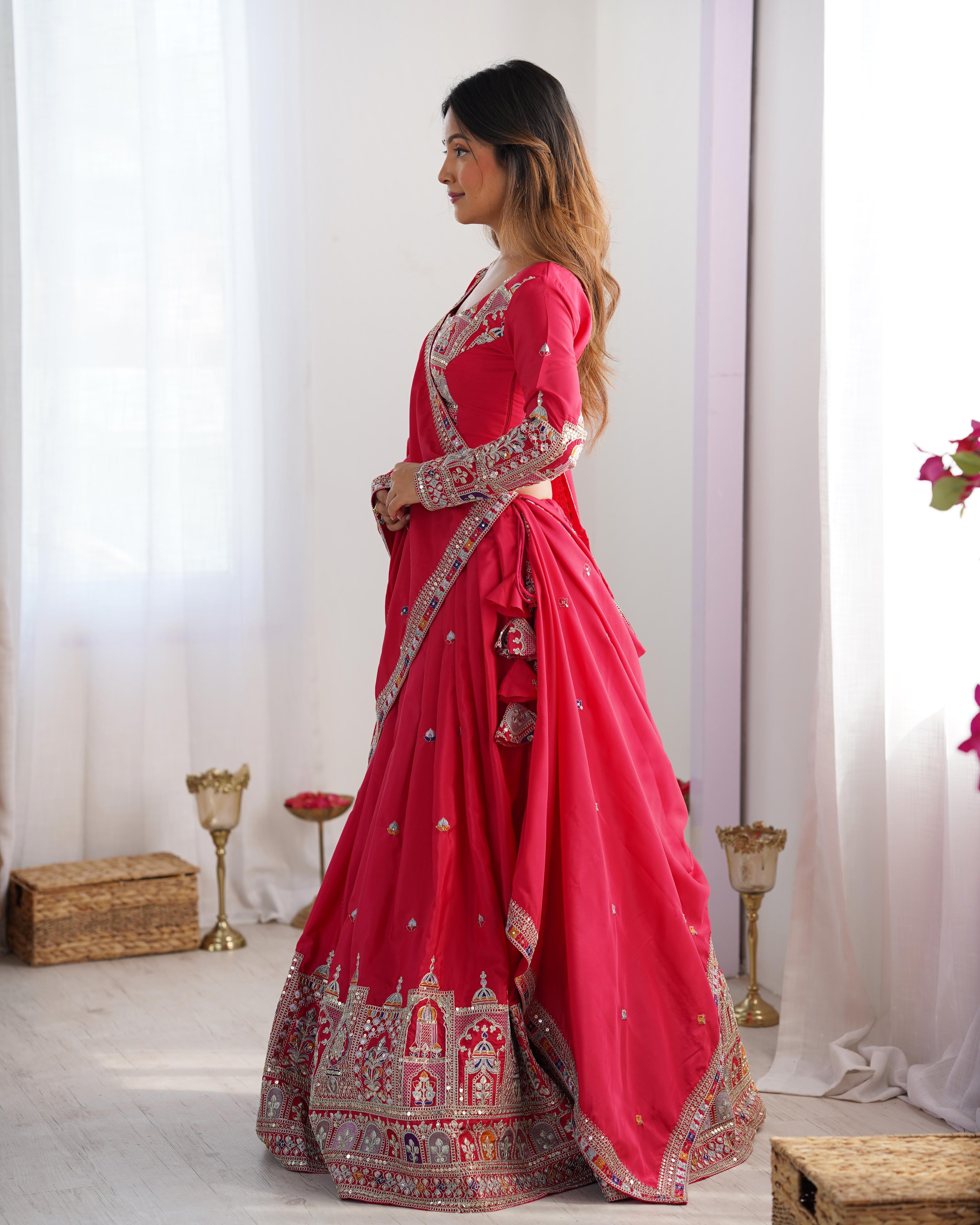 Mirror Work Lehenga with Traditional Embroidered Detailing