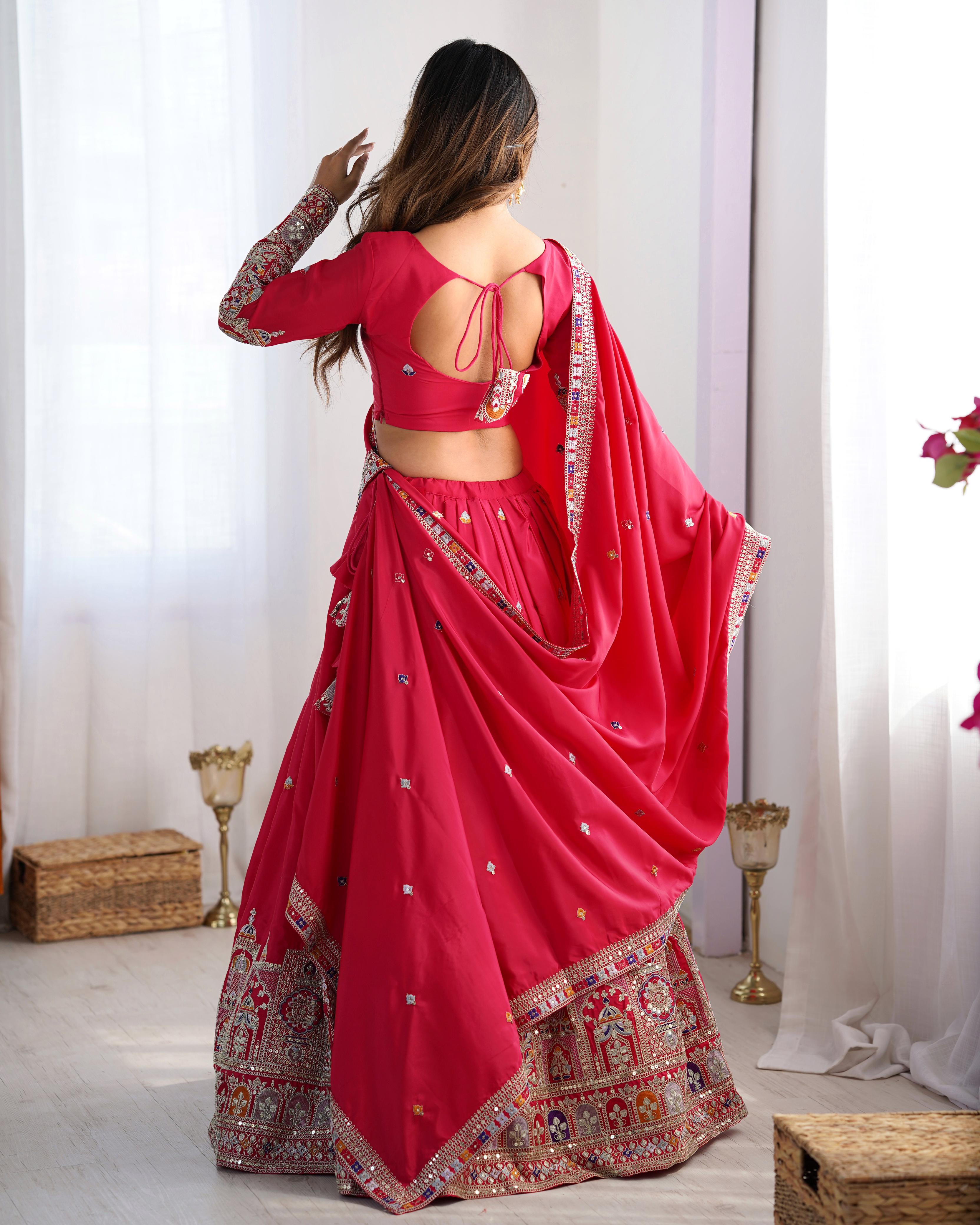 Mirror Work Lehenga with Traditional Embroidered Detailing